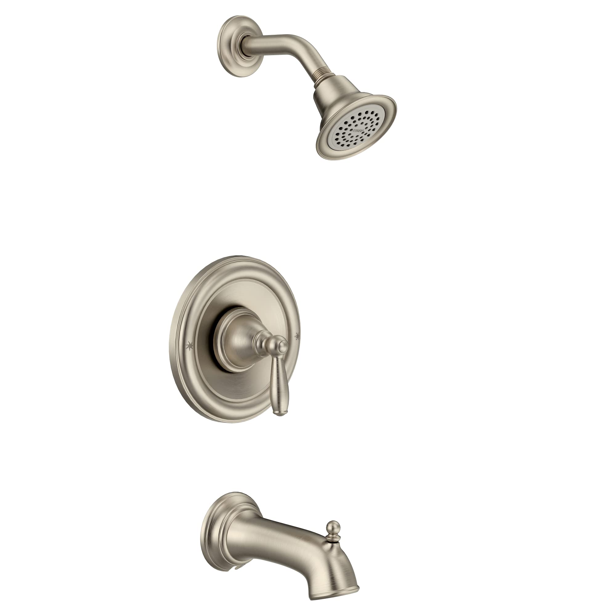Moen Brantford Brushed Nickel Pressure Balancing Shower Faucet Set - Modern Bathtub & Shower Trim Kit with Shower Head, Handle & Tub Spout (Posi-Temp Valve Required) T2153BN - Perfect for Bathroom Renovation & Luxury Spa Experience