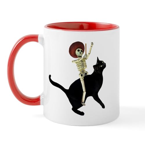 White/Red Inside - Skeleton On Cat Mug