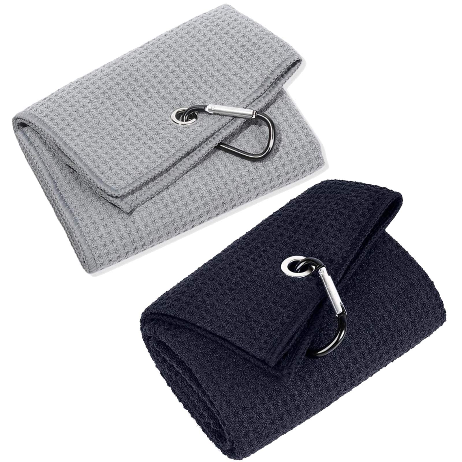 Betlife Golf Towel 2 Pack - Premium Microfiber Waffle Pattern Towels with Heavy Duty Carabiner Clip (2 Pcs, 2 Colors) - Perfect for Golf, Gym, Sports & Outdoor Activities
