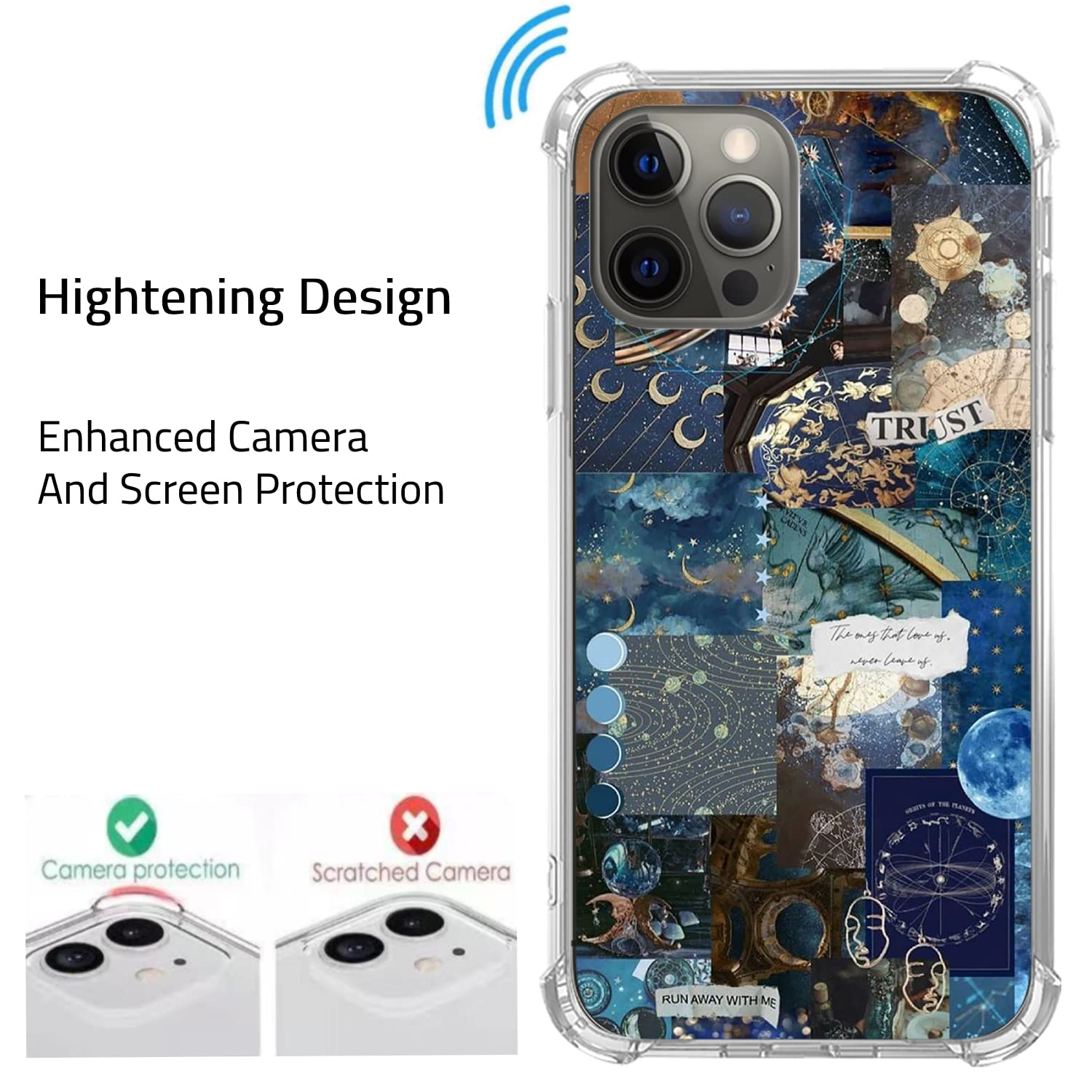 Celestial Sun & Moon iPhone 14 Pro Max Case - Trendy Dark Blue Aesthetic TPU Bumper Cover for Women, Men, Girls & Boys | Perfect for Daily Use, Travel & Gift Giving
