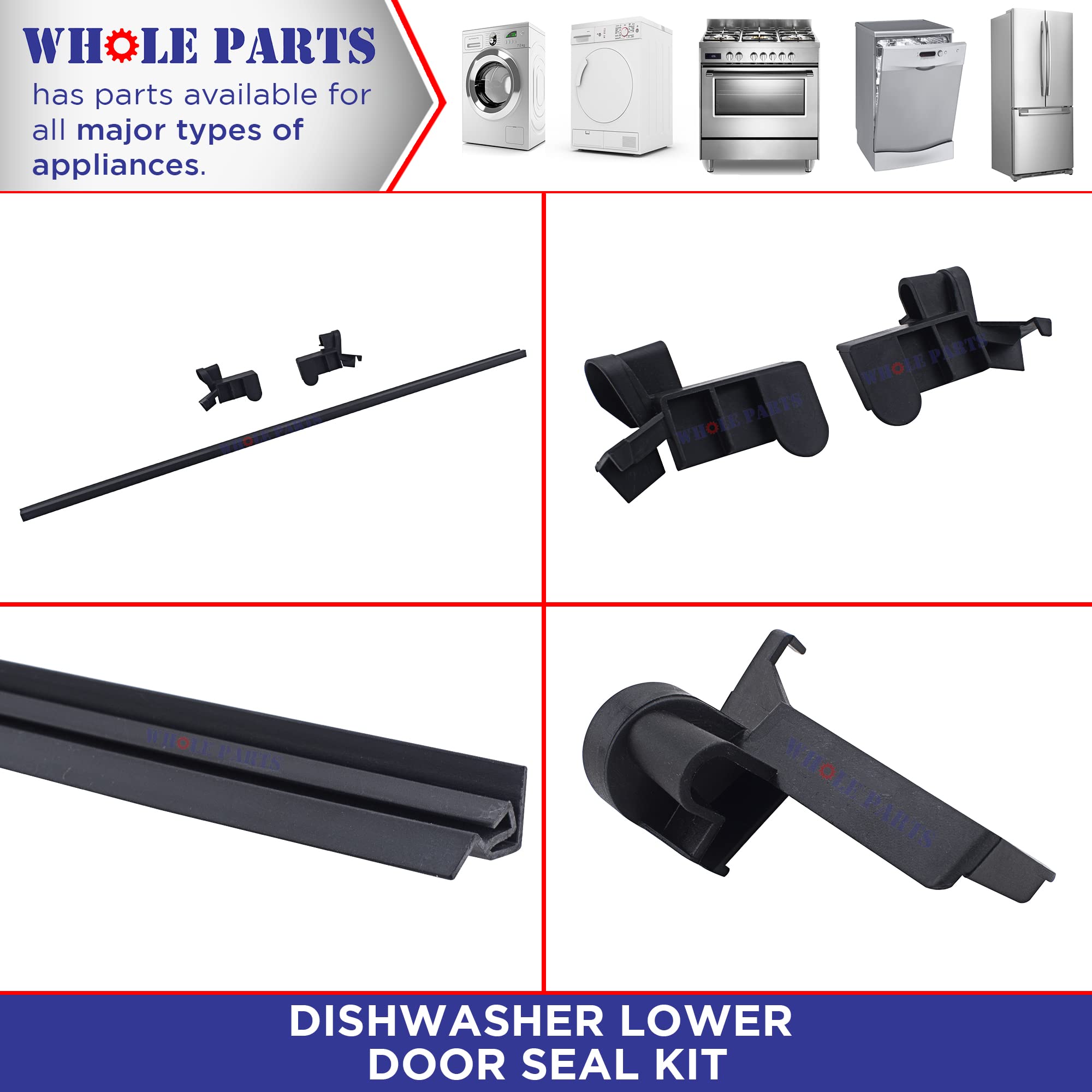 Whole Parts 4172127 Dishwasher Lower Door Seal Kit - Compatible with KitchenAid, Kenmore & Whirlpool Models | Durable Replacement Seal for Leak Prevention | Perfect for Home Kitchen Appliance Repair
