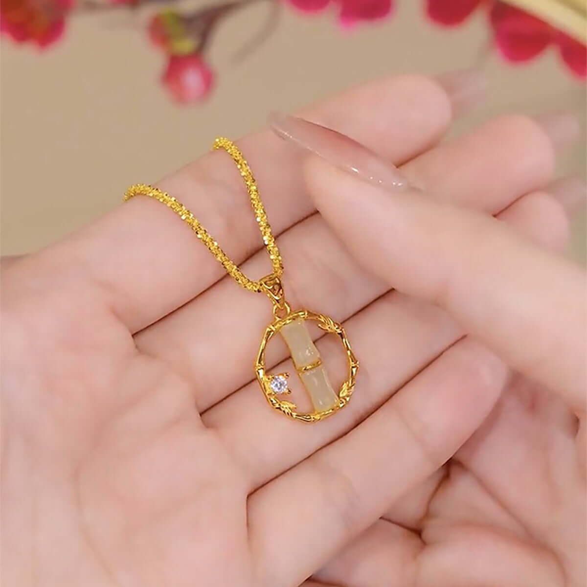 14K Gold Plated Bamboo Pendant Margarita Twist Necklace - Elegant Dainty Jewelry for Women | Perfect for Parties, Date Nights & Everyday Wear | R8266
