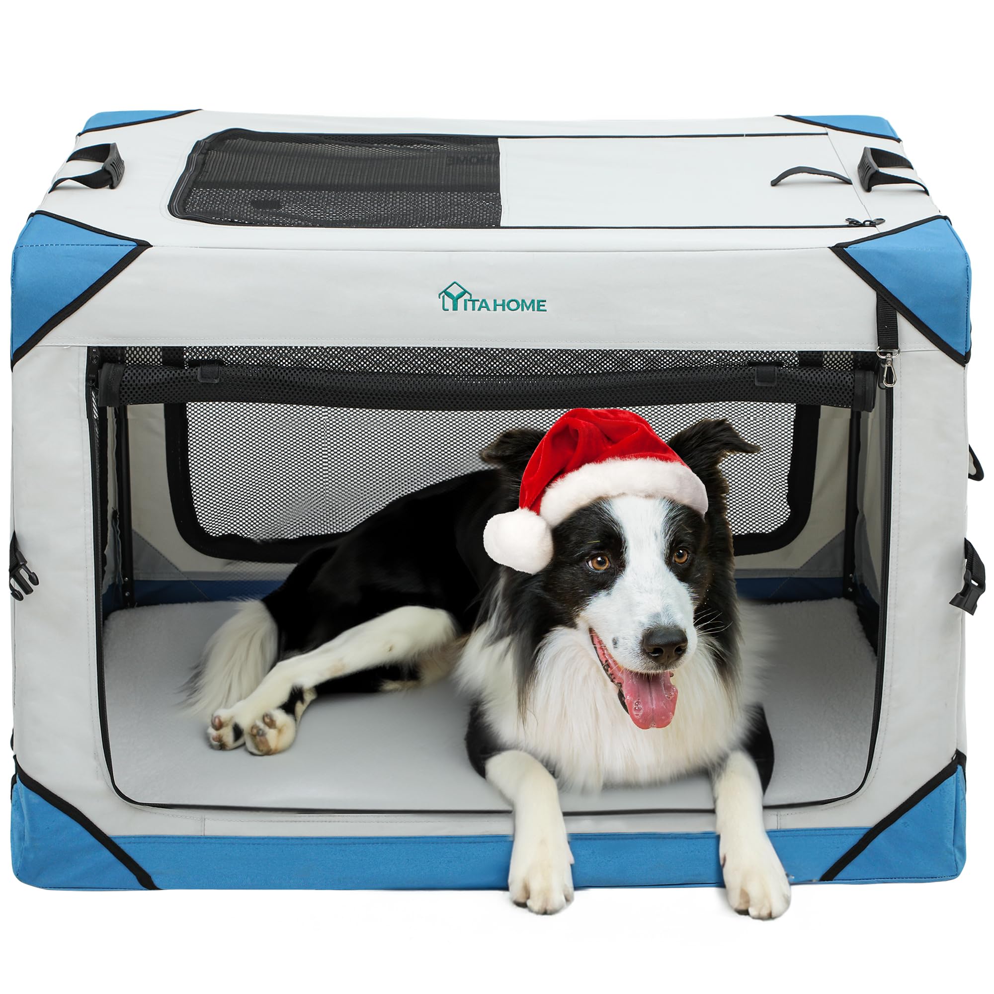YITAHOME 4-Door Collapsible Dog Crate - Portable Travel Pet Kennel with Breathable Mesh Windows & Soft Mat - Foldable Soft Dog Cage for Indoor & Outdoor Use (36
