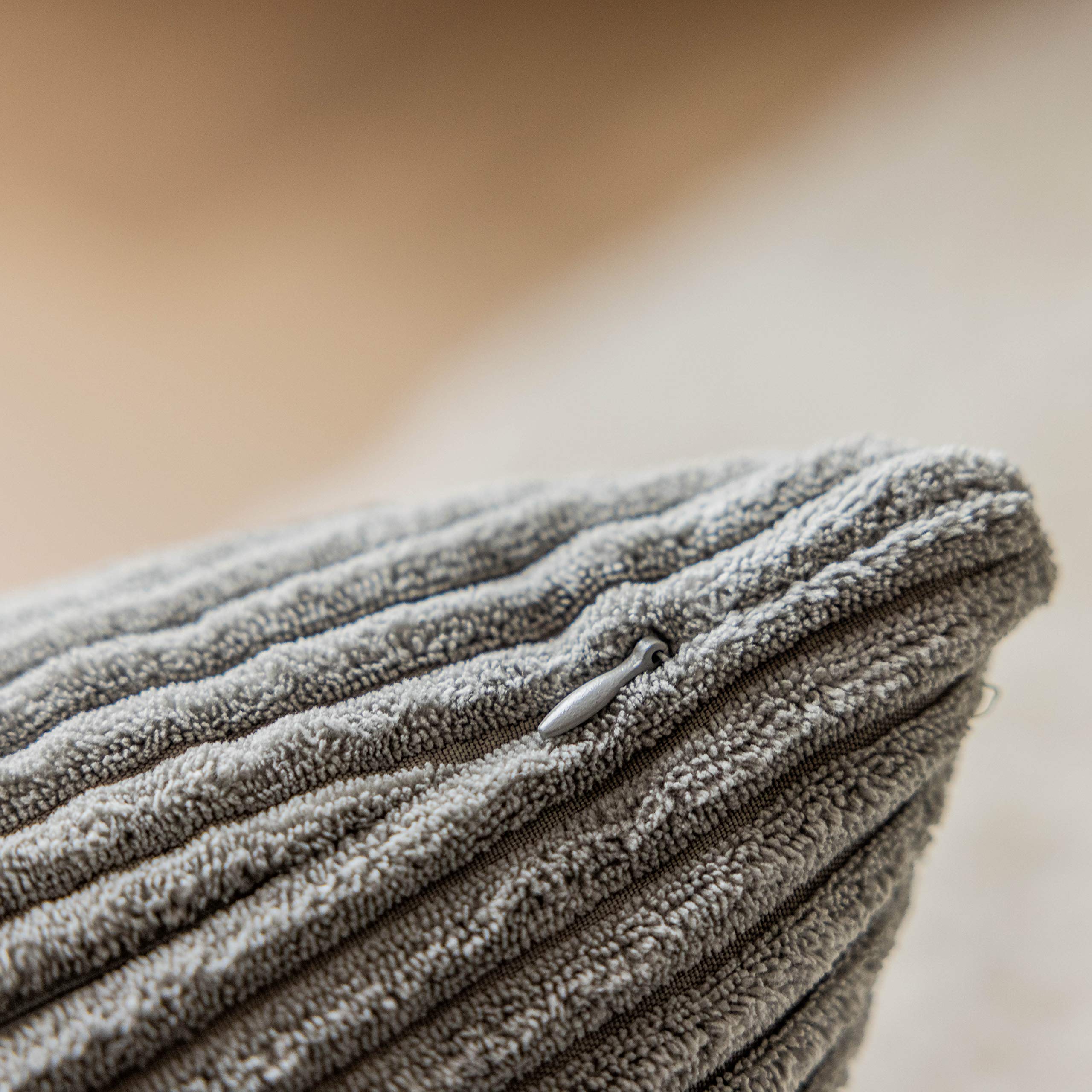 Premium Soft Corduroy Euro Sham Pillow Covers 26x26 Inch - Plush Striped Decorative Throw Pillowcases for Couch, Sofa & Bedroom - Set of 2 in Light Grey - Cozy Home Decor & Living Room Accent