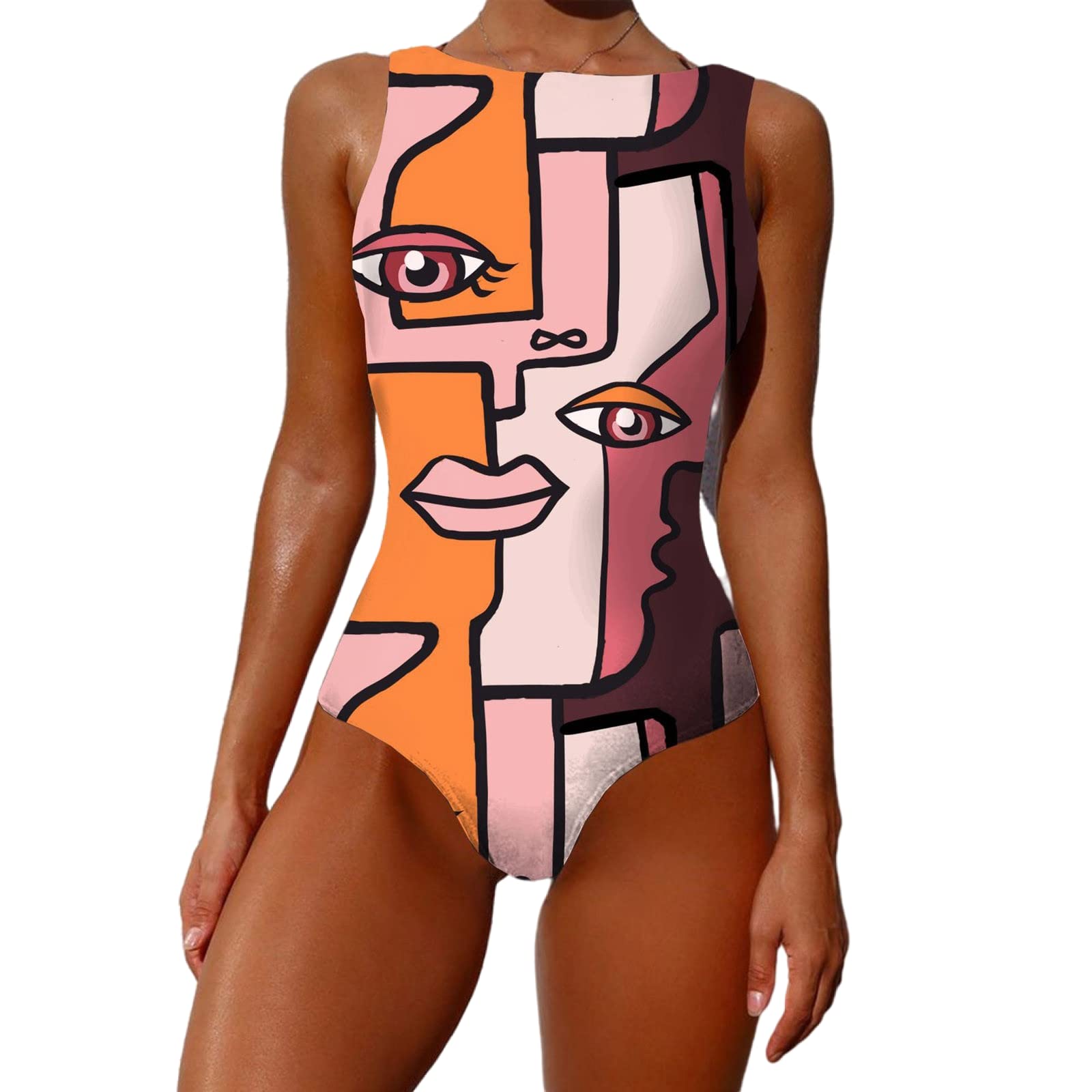 **CUCUHAM Women's One Piece Swimsuit - Tummy Control Athletic Bathing Suit with Abstract Painting Design for Swimming, Beach & Vacation**
