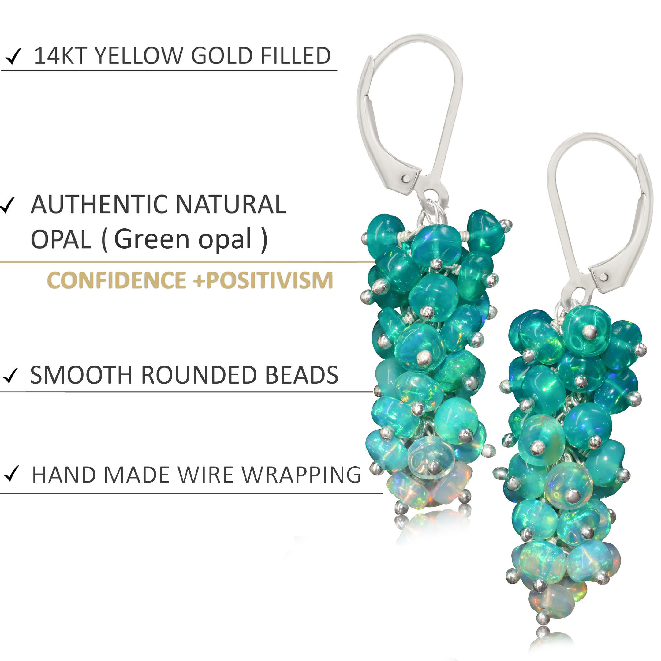 Natural Green Opal Shaded Beads Cluster Handmade Dangle Earrings for Women | Boho Chic Jewelry | Perfect for Weddings, Parties & Everyday Wear