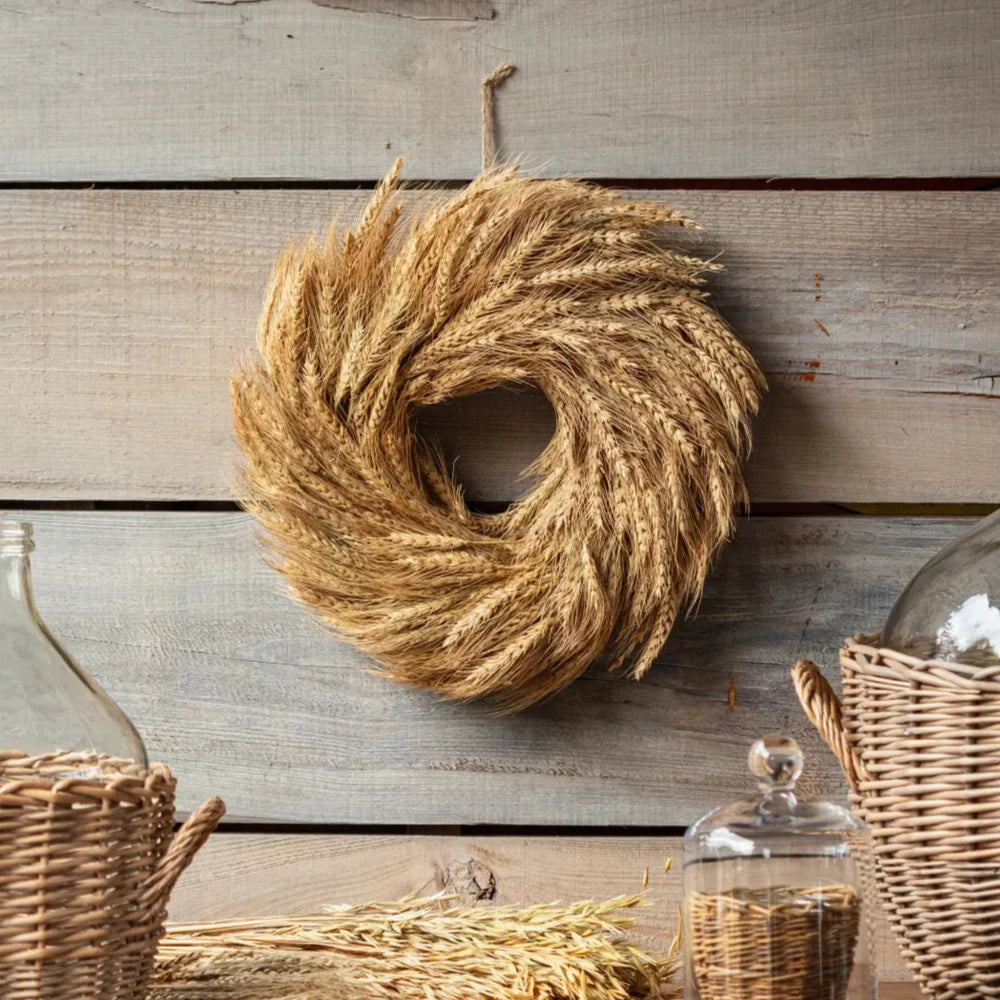 Premium Dried Wheat Wreath Set - Natural Rustic Home Decor for Fall, Thanksgiving & Christmas | Farmhouse Wall Hanging, Table Centerpiece & Wedding Decor
