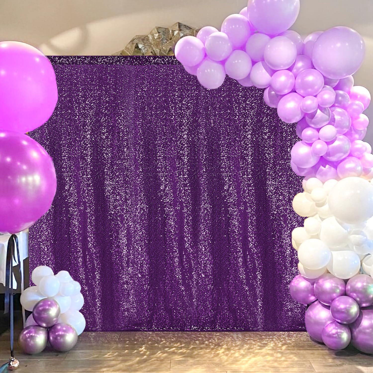 7×7FT Purple Sequin Backdrop Curtain - Sparkling Photography Background for Wedding, Party, Birthday Decor - Perfect for Photo Booths, Stage Shows & Event Backdrops