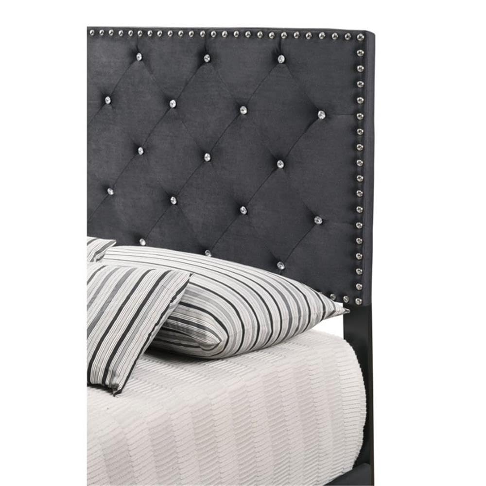 Glory Furniture Suffolk Velvet Upholstered Twin Bed Frame in Black - Luxurious Velvet Upholstered Bed for Kids Room, Guest Room & Small Space Bedroom