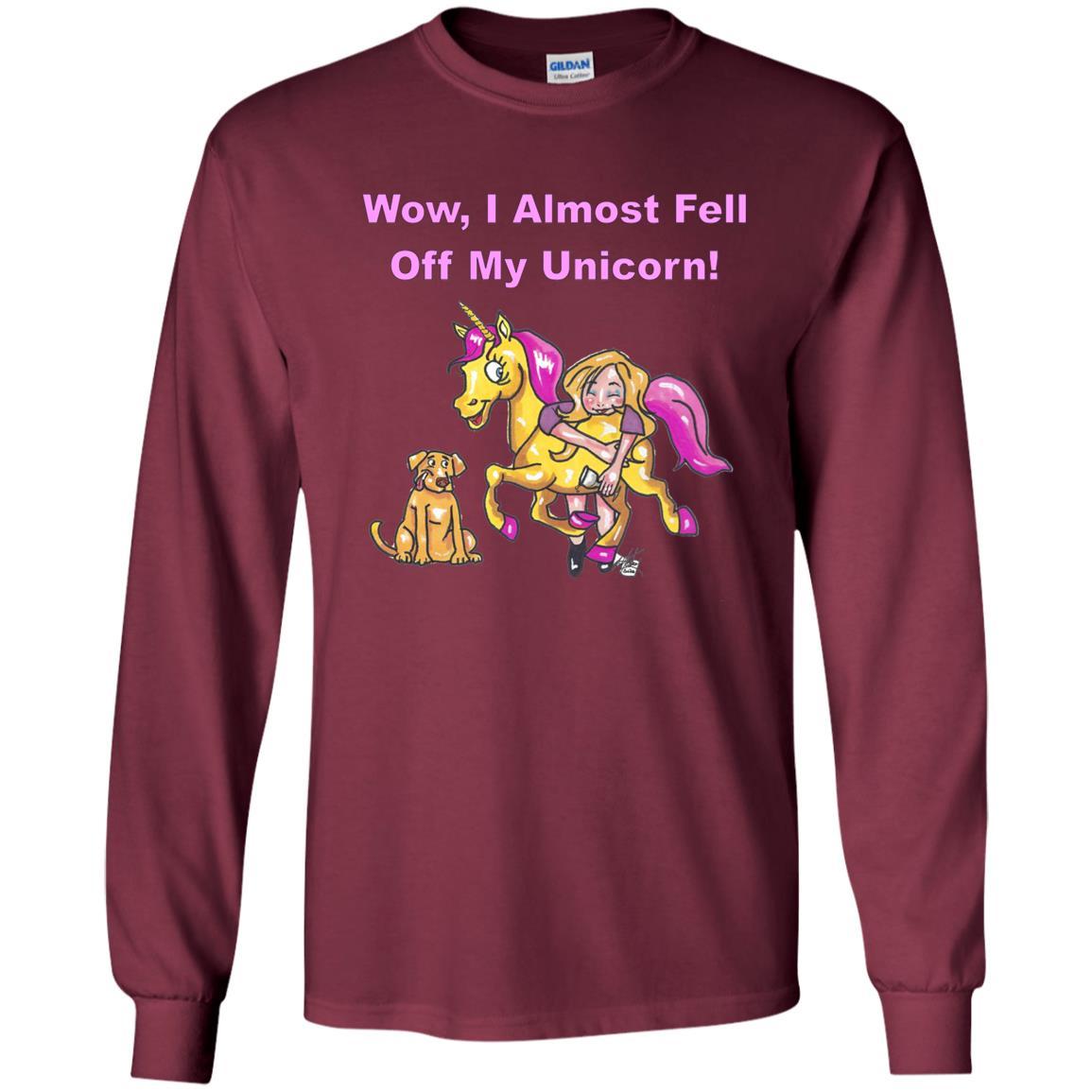 Wow I Almost Fell Off My Unicorn Funny Graphic T-Shirt | Soft Cotton Long Sleeve Tee for Women | Perfect for Casual Wear, Parties & Unicorn Lovers