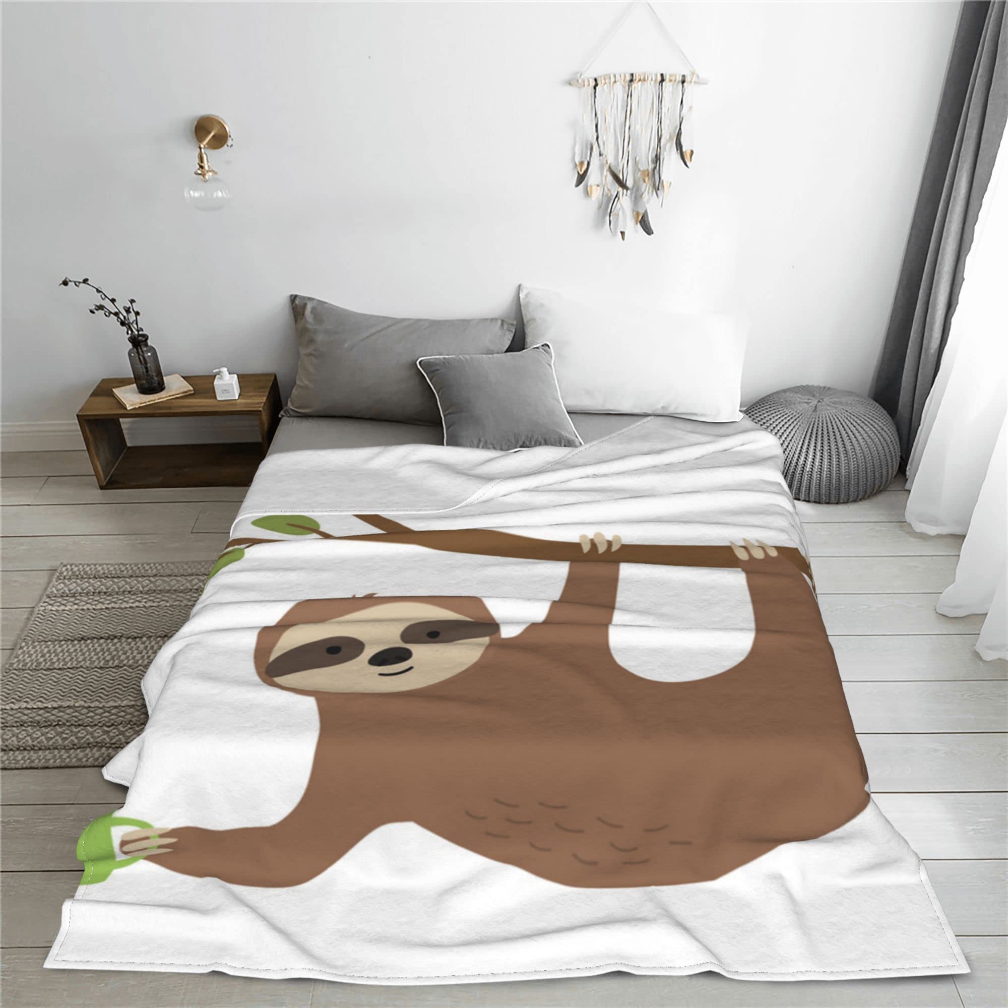 Cozy Sloth Print Flannel Throw Blanket - Soft Microfiber Blanket for Bed, Couch & Sofa - Cute Sloth Hanging Cup Design - Perfect for Teens, Boys & Girls - Great for Lounging, Movie Nights & Dorm Room Decor