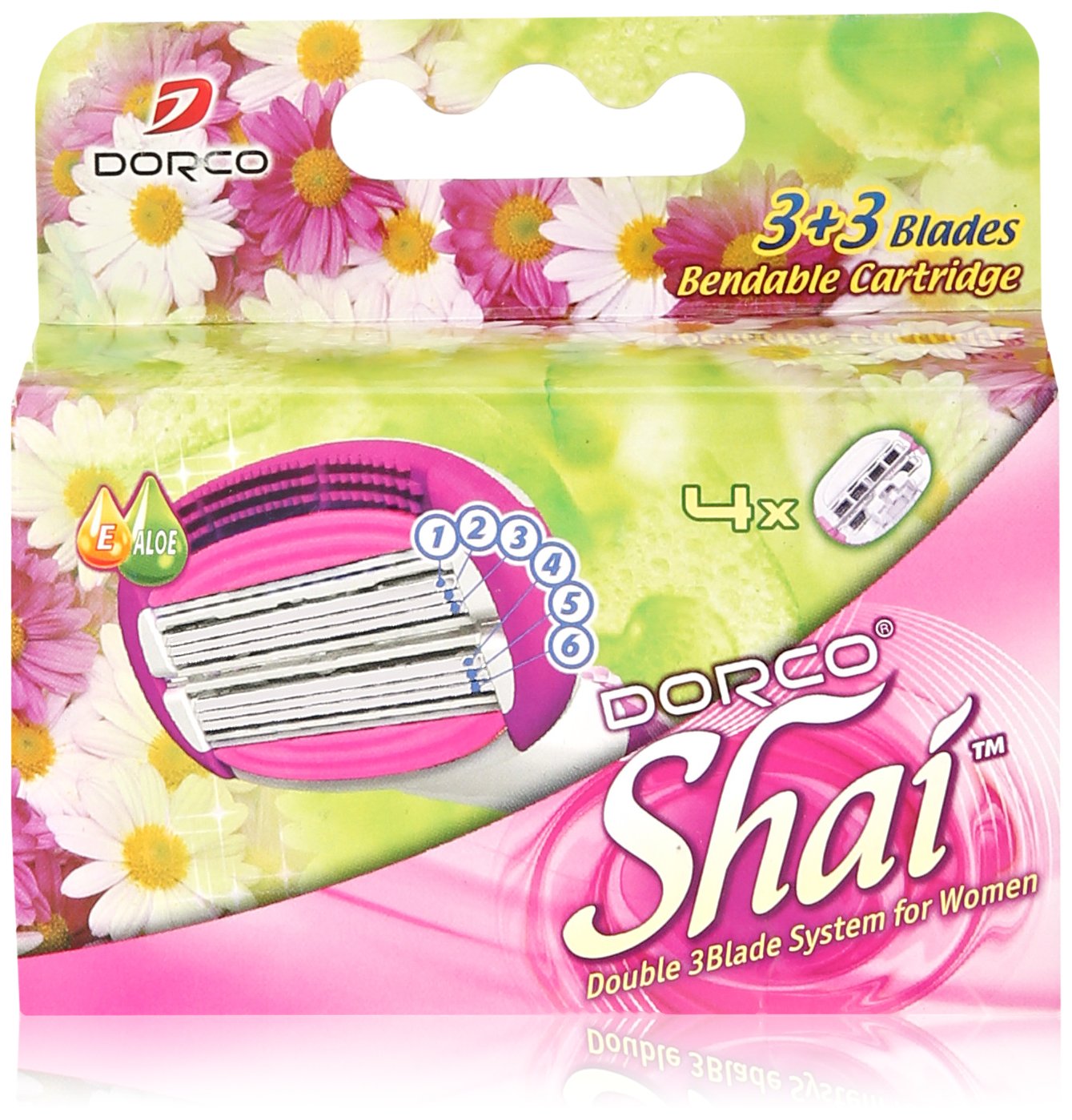 Dorco Shai 6 Blade Razor Refills - 4 Pack Premium Precision Cartridges for Smooth Shaving | Compatible with Shai Razor Handles | Perfect for Men's Daily Grooming, Travel & Sensitive Skin Care | Ultra Close Shave for Face, Legs & Body Hair Removal