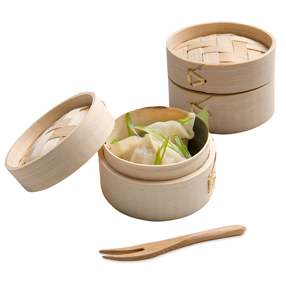 100-Pack 2 oz Natural Bamboo Mini Steamers & 100-Pack 3.5