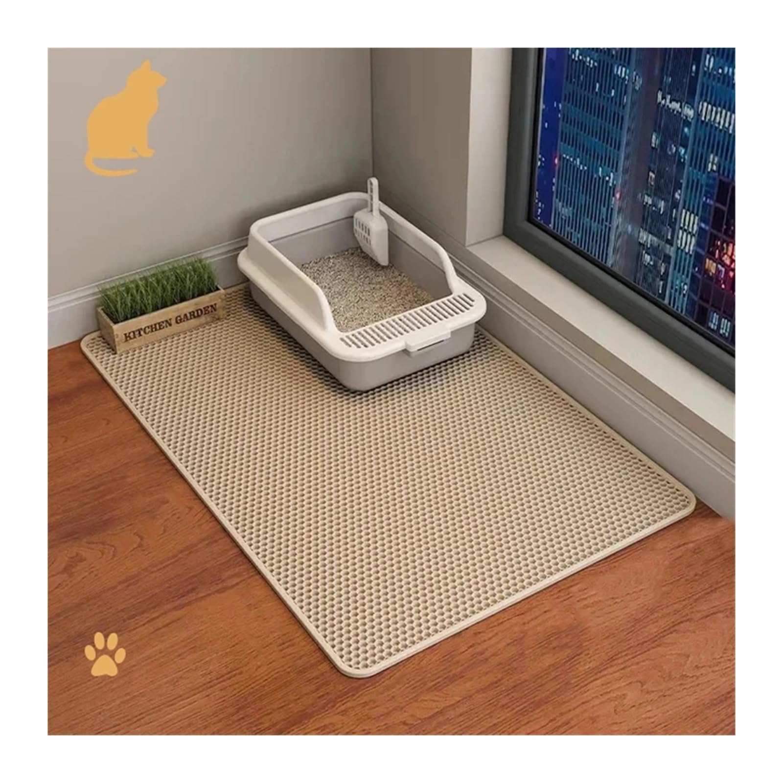 Premium Double Layer Cat Litter Mat - Waterproof & Non-Slip Litter Box Tray Rug (45x60cm, Black) | Traps Mess & Protects Floors | Perfect for Indoor Cat Litter Box Areas & Multi-Cat Homes
