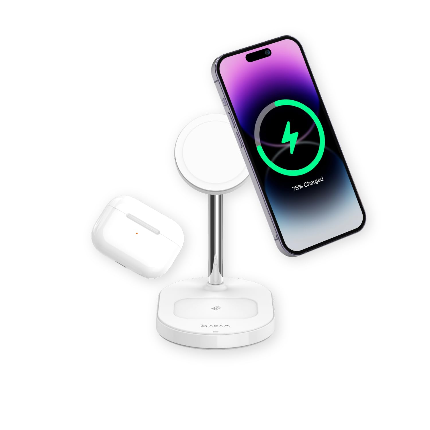 ADAM Elements Omnia M2+ 2-in-1 Magnetic Wireless Charging Station - Compatible with iPhone 12/13/14/15/16 Series & AirPods/Pro - Fast Qi-Certified Charger for Home, Office, and Travel