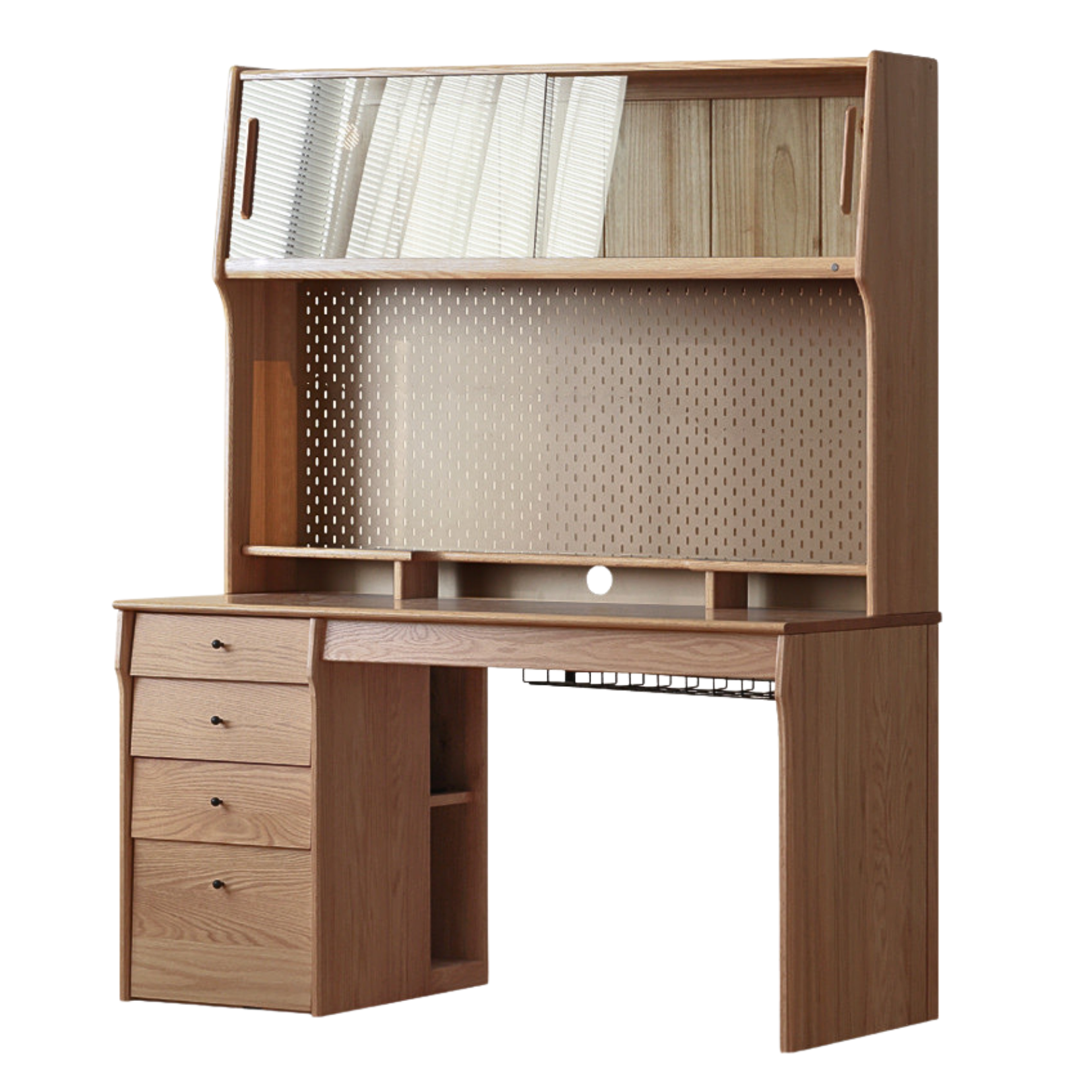 Solid Oak & Cherry Wood Desk Bookshelf with Warm LED Lighting - Perfect for Home Office, Study Room, and Library Organization