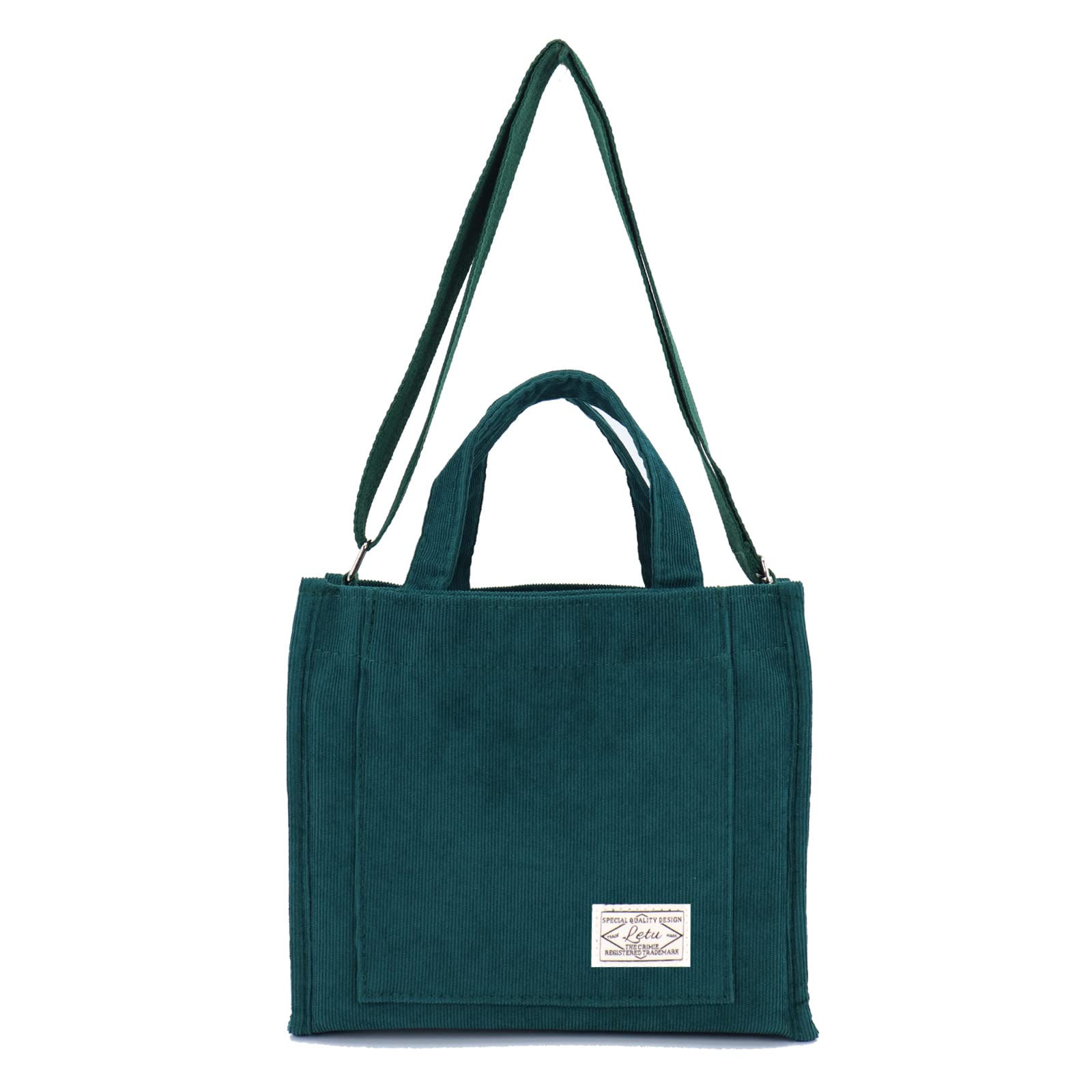 LIHENYU Mini Corduroy Tote Bag for Women - Cute Small Crossbody Purse with External Pocket & Magnetic Closure, Green - Perfect for Work, Travel, and Everyday Use