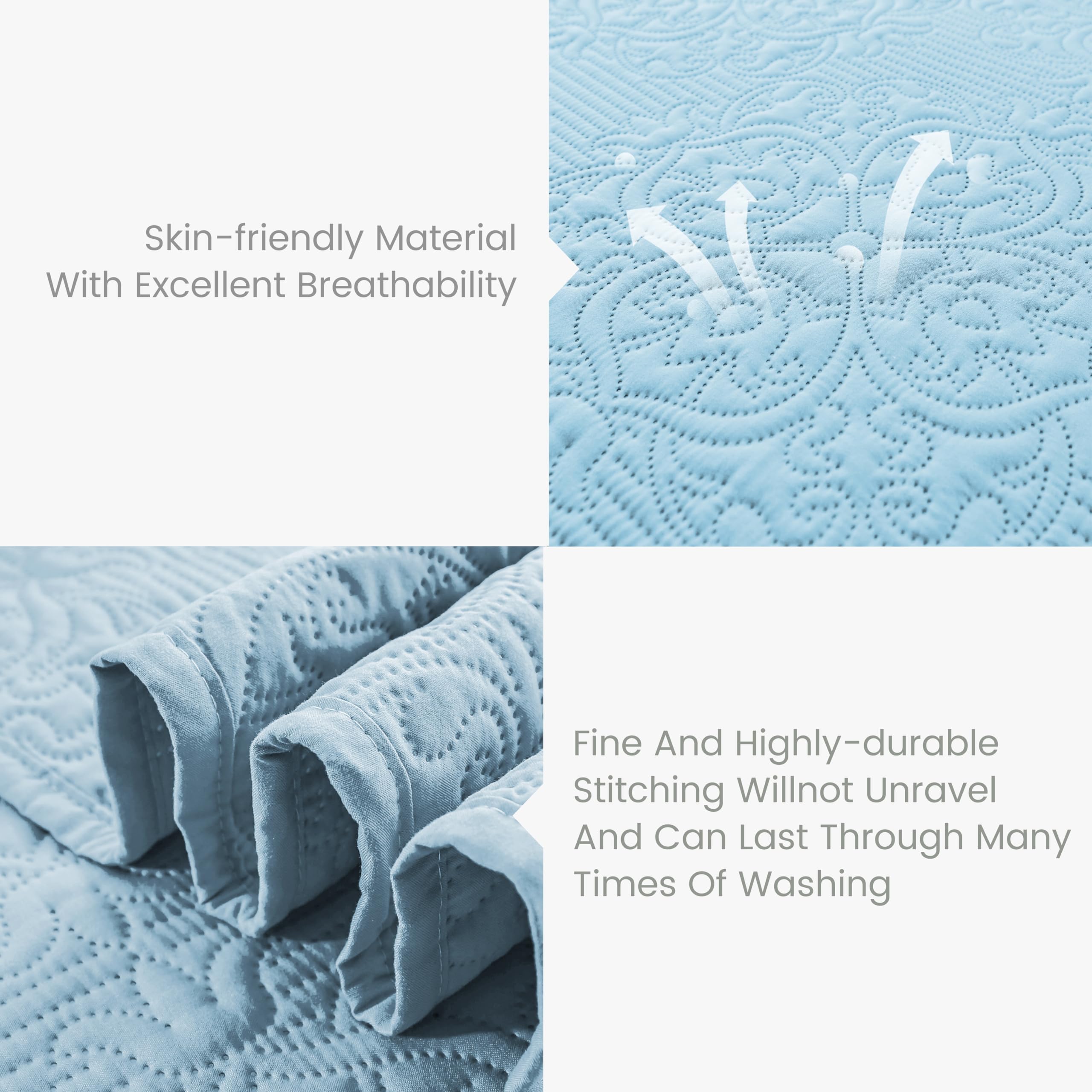 Sophia & William Reversible Lightweight King Size Bed Quilt - Breathable Bedspread Coverlet in Light Blue - Perfect for Master Bedroom, Guest Room & Cozy Home Decor