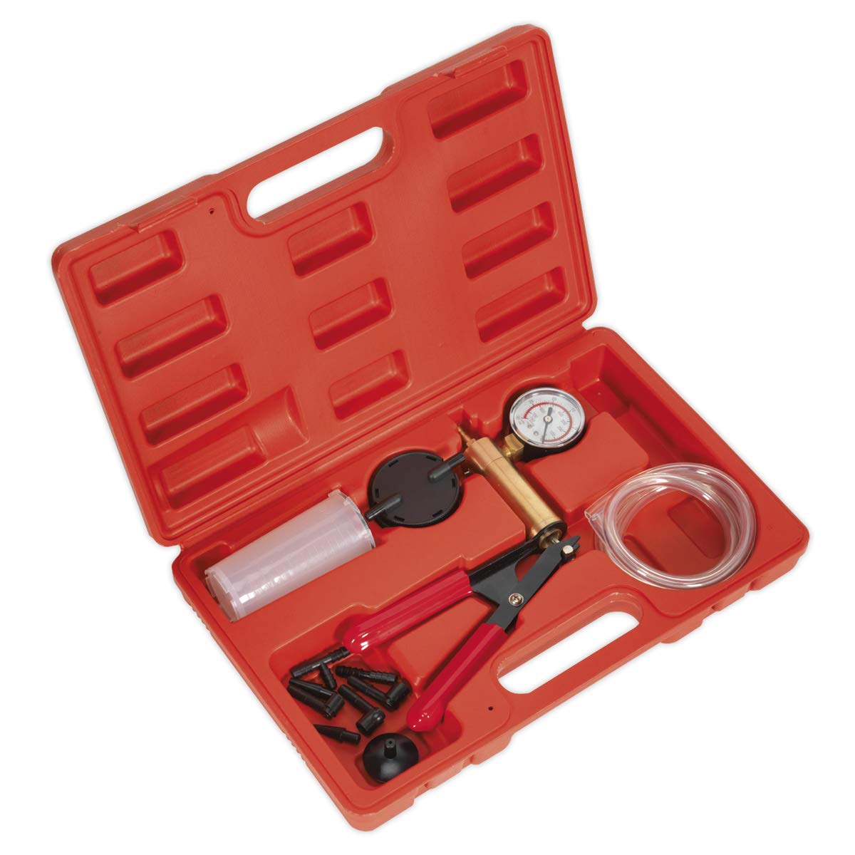 Sealey Professional Vacuum Tester & Brake Bleeding Kit with 3 Adapters - Complete Automotive Brake System Maintenance Tool Set (Includes Durable Carry Case) - Perfect for DIY Car Repairs, Mechanic Shops & Fleet Maintenance