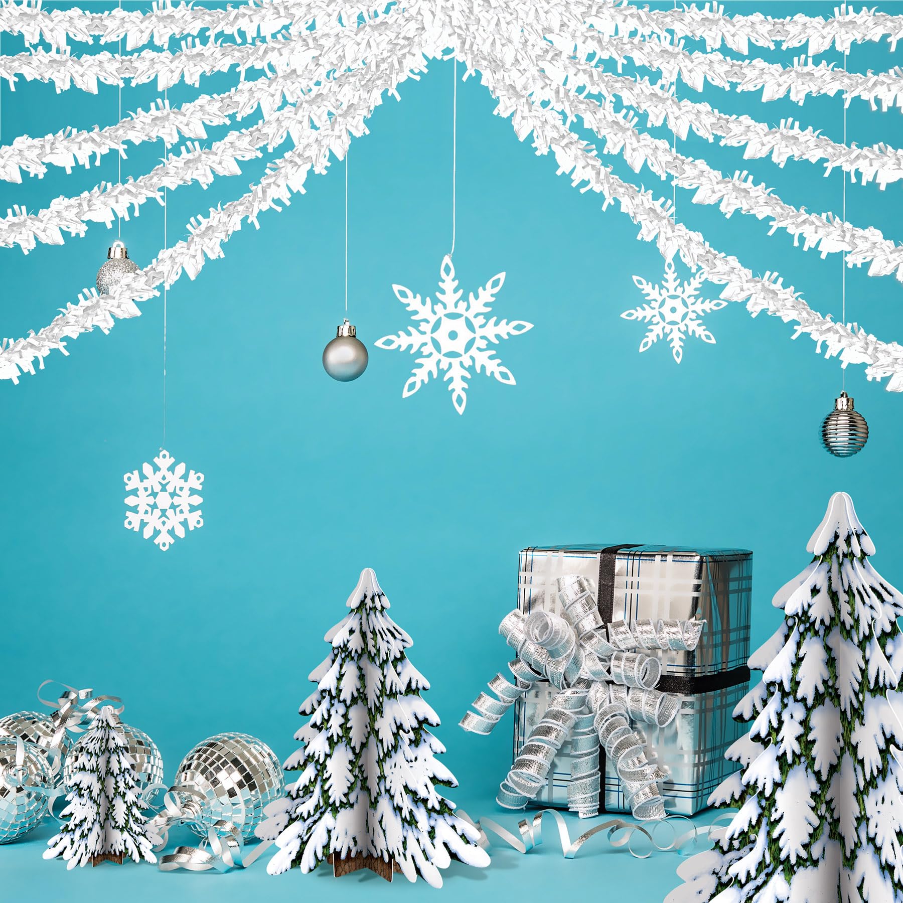 Beistle 24-Piece White Tissue Paper Garland Decorations - 25ft Party Decor for Birthday, Wedding, Baby Shower & Anniversary Events - Perfect for Wall Hanging, Ceiling & Party Backdrop Decorations