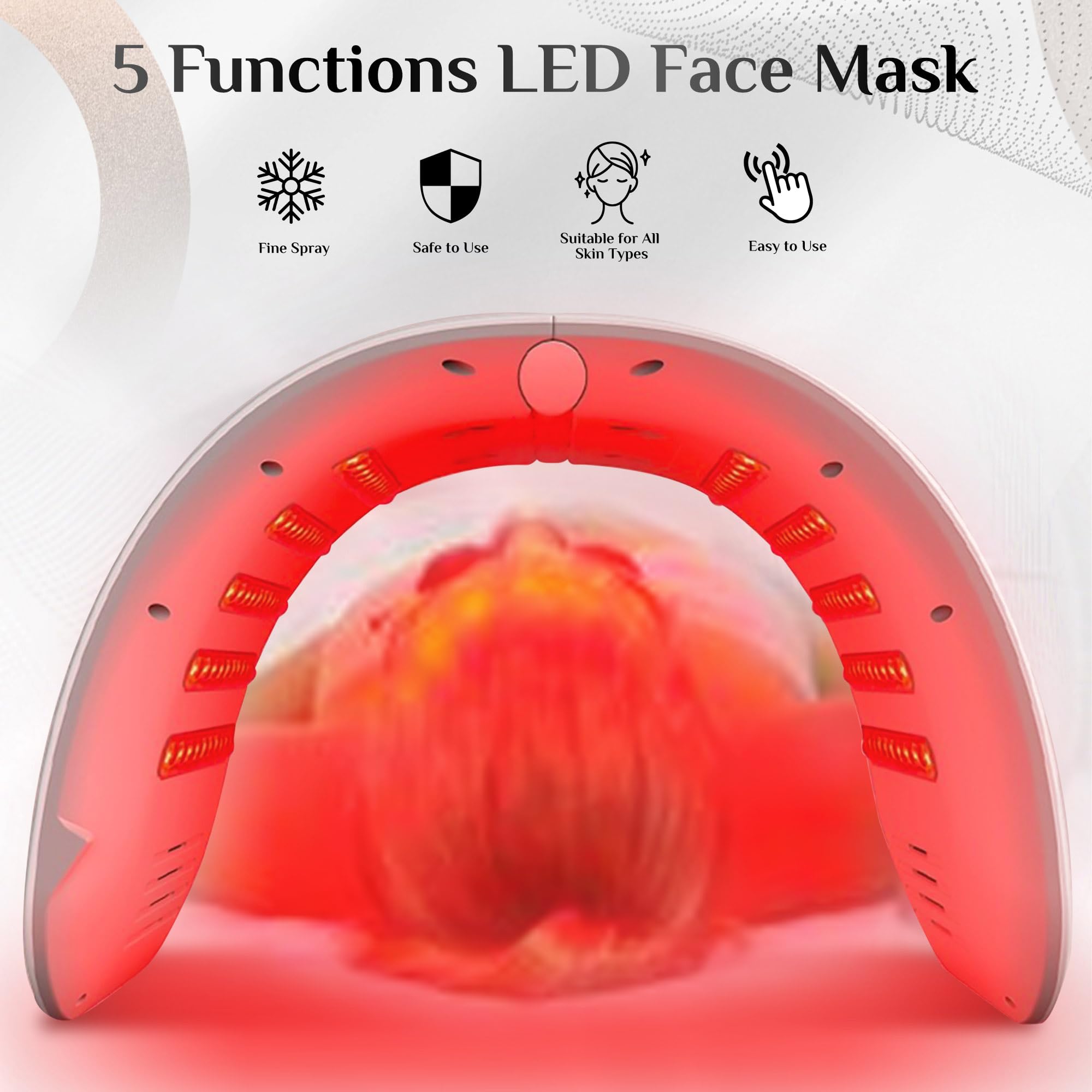 Red Light Therapy Mask - 7 Color LED Light Therapy for Skin Rejuvenation & Anti-Aging | Photon Face Mask with Cooling Spray Function | Perfect for Home Skincare & Acne Treatment