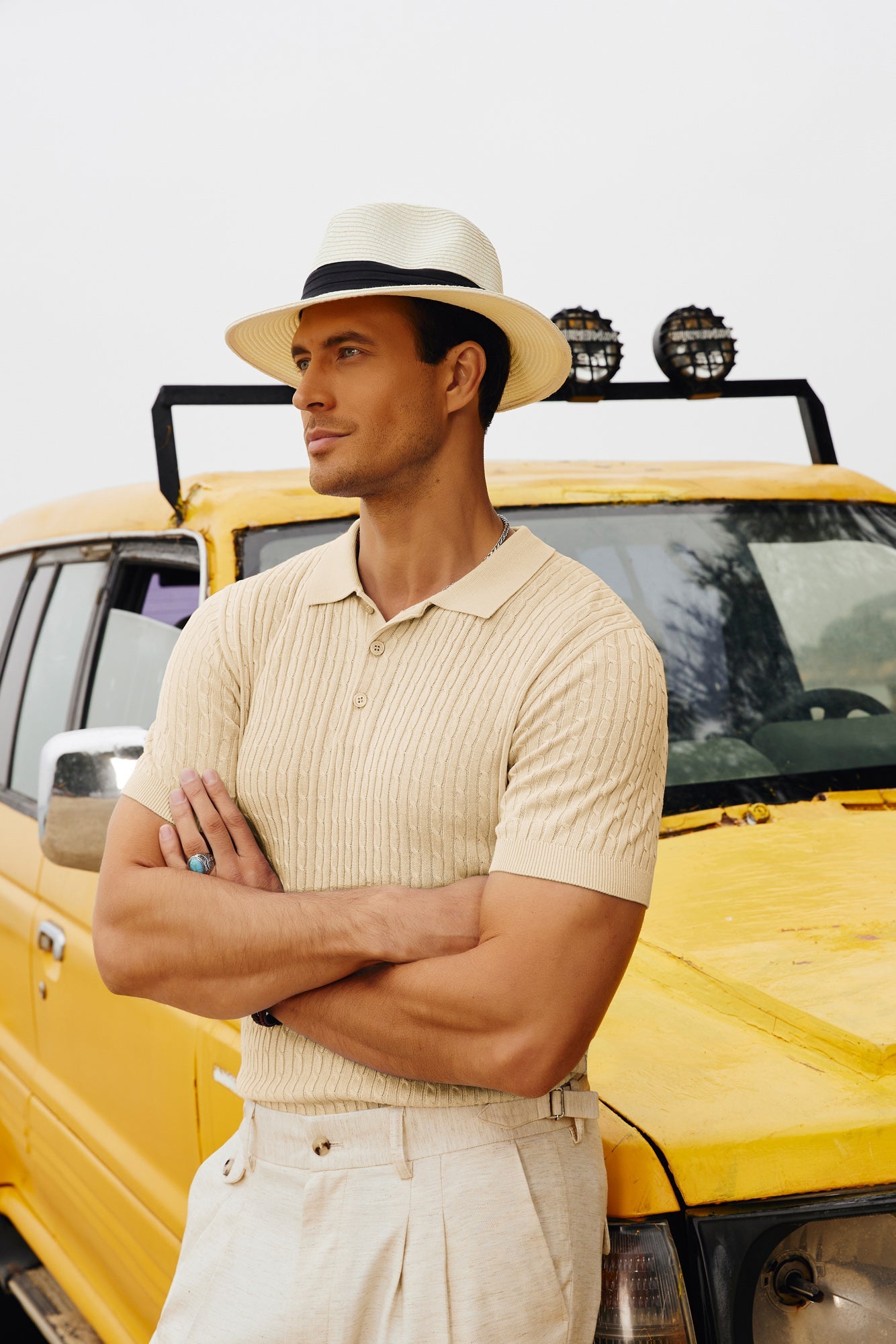 Men's Short Sleeve Polo Shirt - Classic Cable Knit Golf Shirt for Casual Wear - Perfect for Golf, Office & Summer Outings
