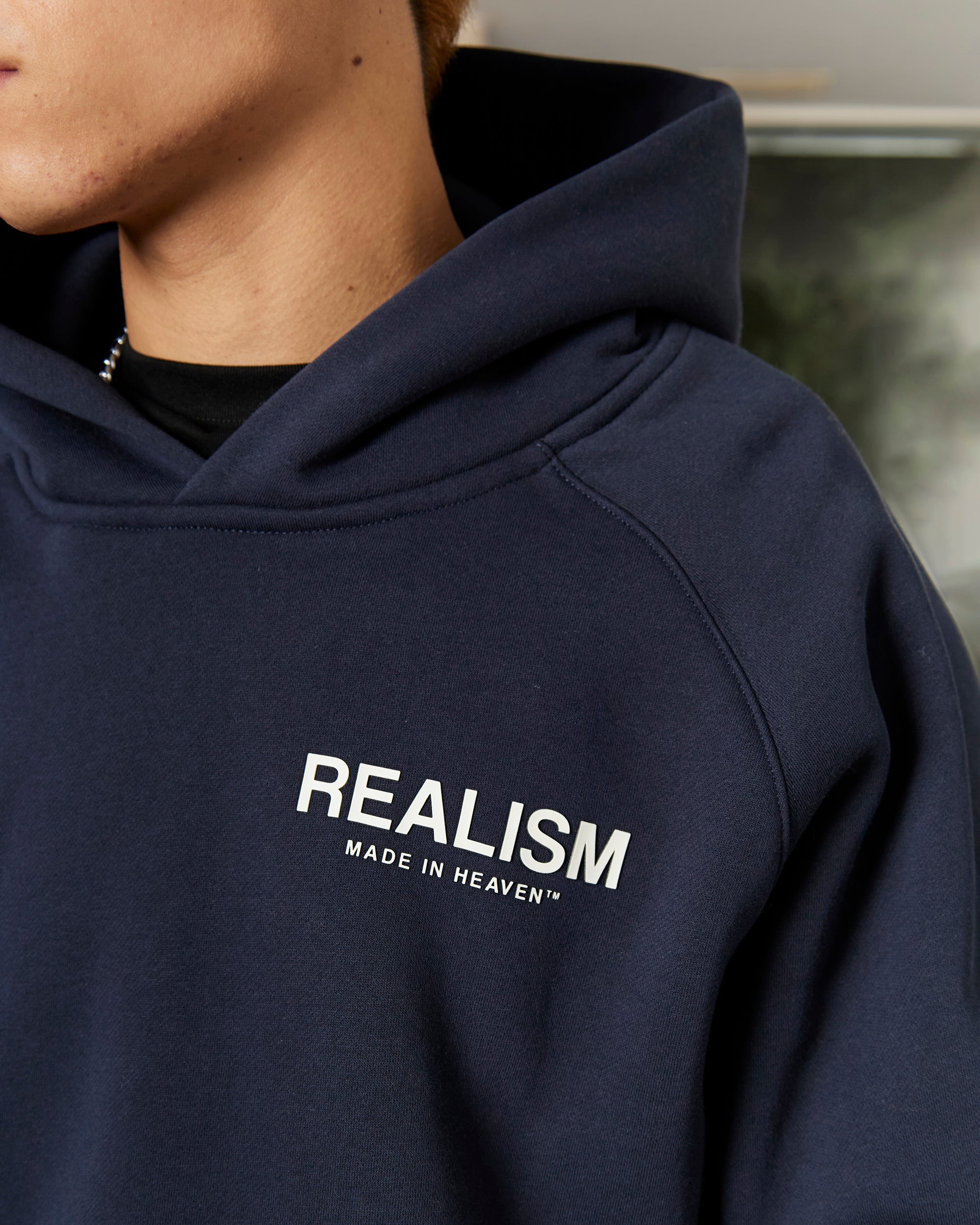 SSS Realism Heaven Logo Hoodie - Marine Blue Pullover for Men & Women | Streetwear Fashion, Casual Wear, Gym & Outdoor Activities