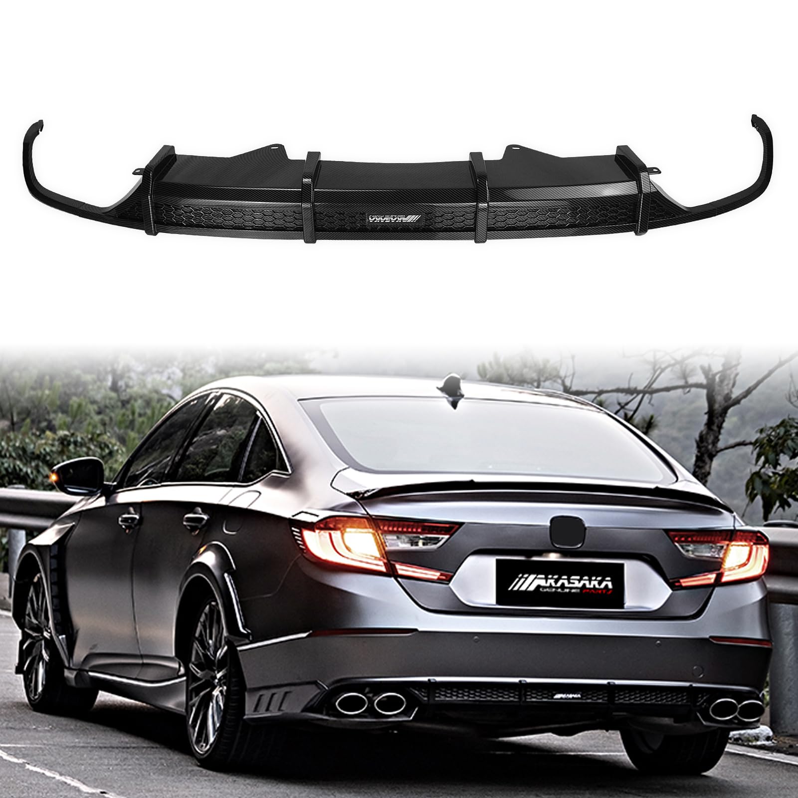 Carbon Fiber Rear Bumper Diffuser Lip Trim for 2018-2022 Honda Accord - Upgrade Your Car's Aerodynamics & Style for Street Racing & Show Cars