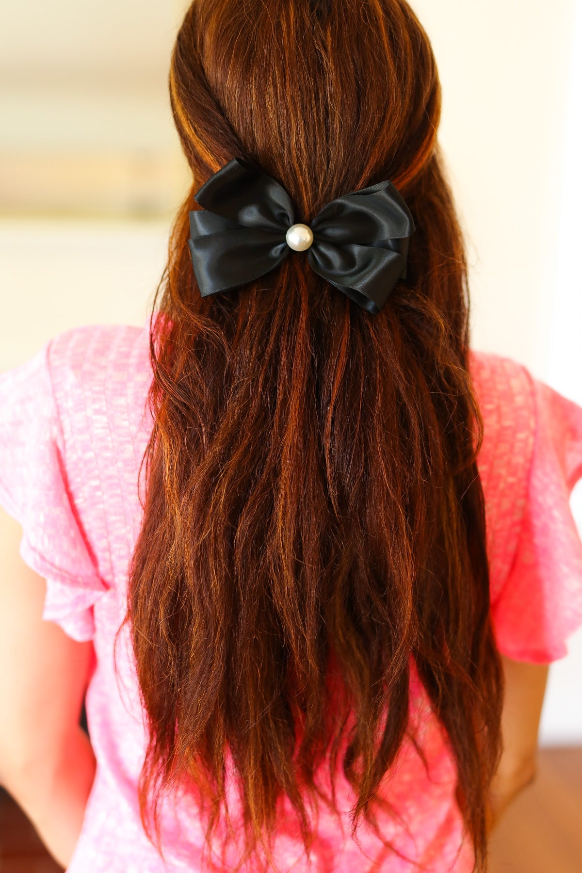 Black Satin Pearl Detail Coquette Bow Hair Clip - Elegant Hair Accessory for Women & Girls (Perfect for Weddings, Parties & Everyday Wear)