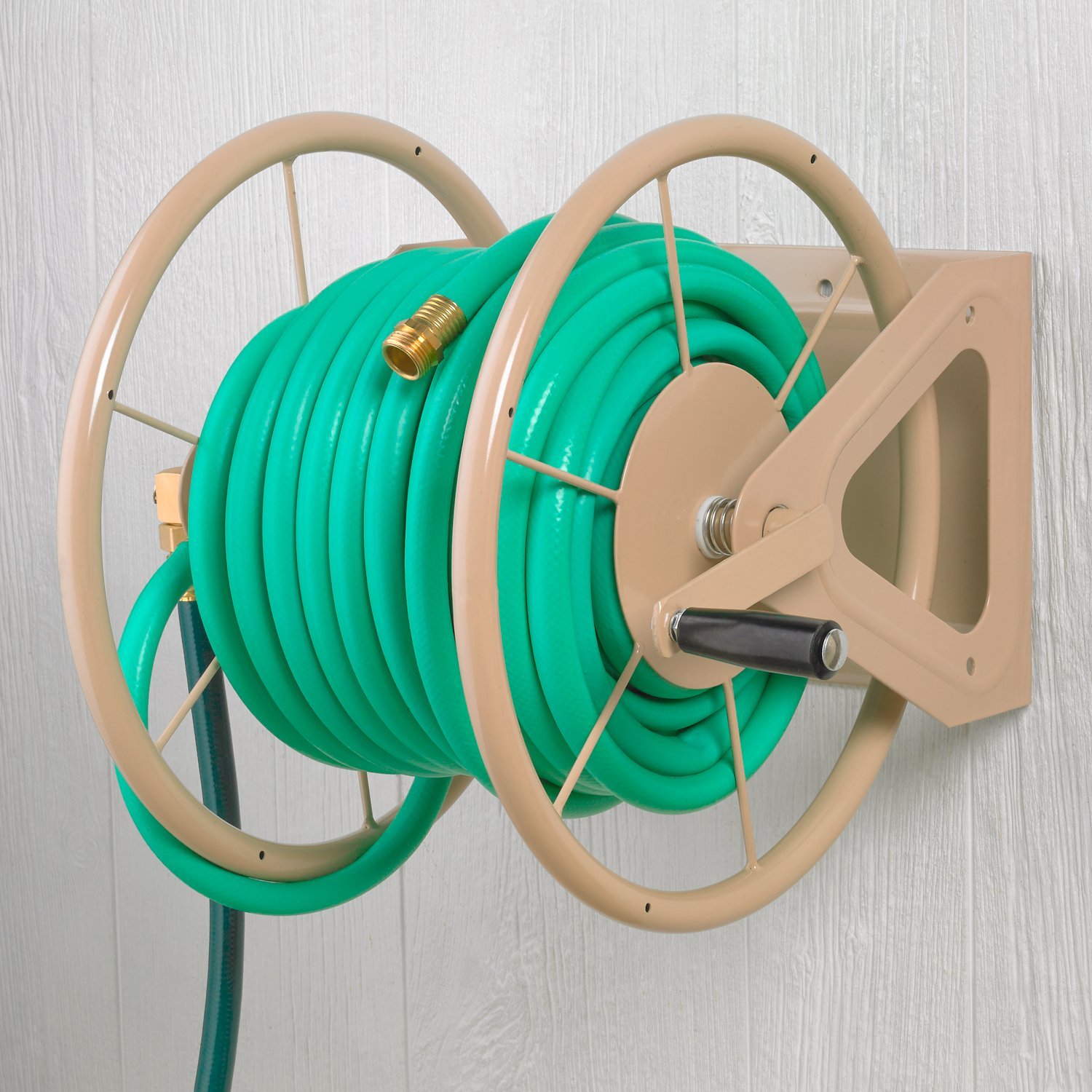 Steel Garden Hose Reel Wall/Floor Mount - Liberty Tan Poly for Outdoor Watering