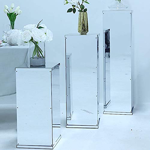 BalsaCircle 5 Silver Mirror Display Box - Elegant Flower Riser Vase for Wedding Centerpieces, Floor Standing Pedestal Holder - Perfect for Wedding Decor, Home Decor, and Event Displays