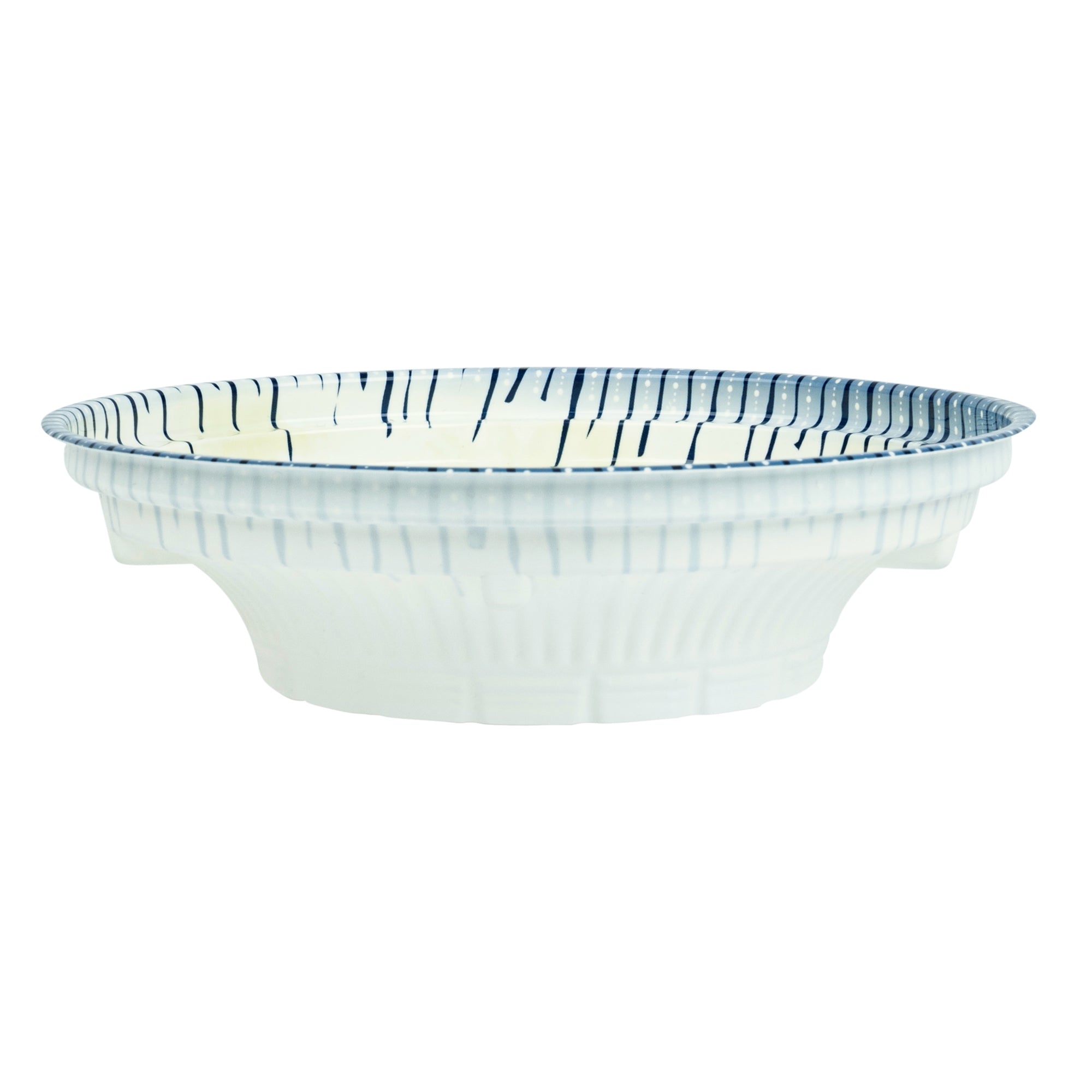 Bento Tek 10 oz Round White and Blue Plastic Asian Style Bowl - 6.5