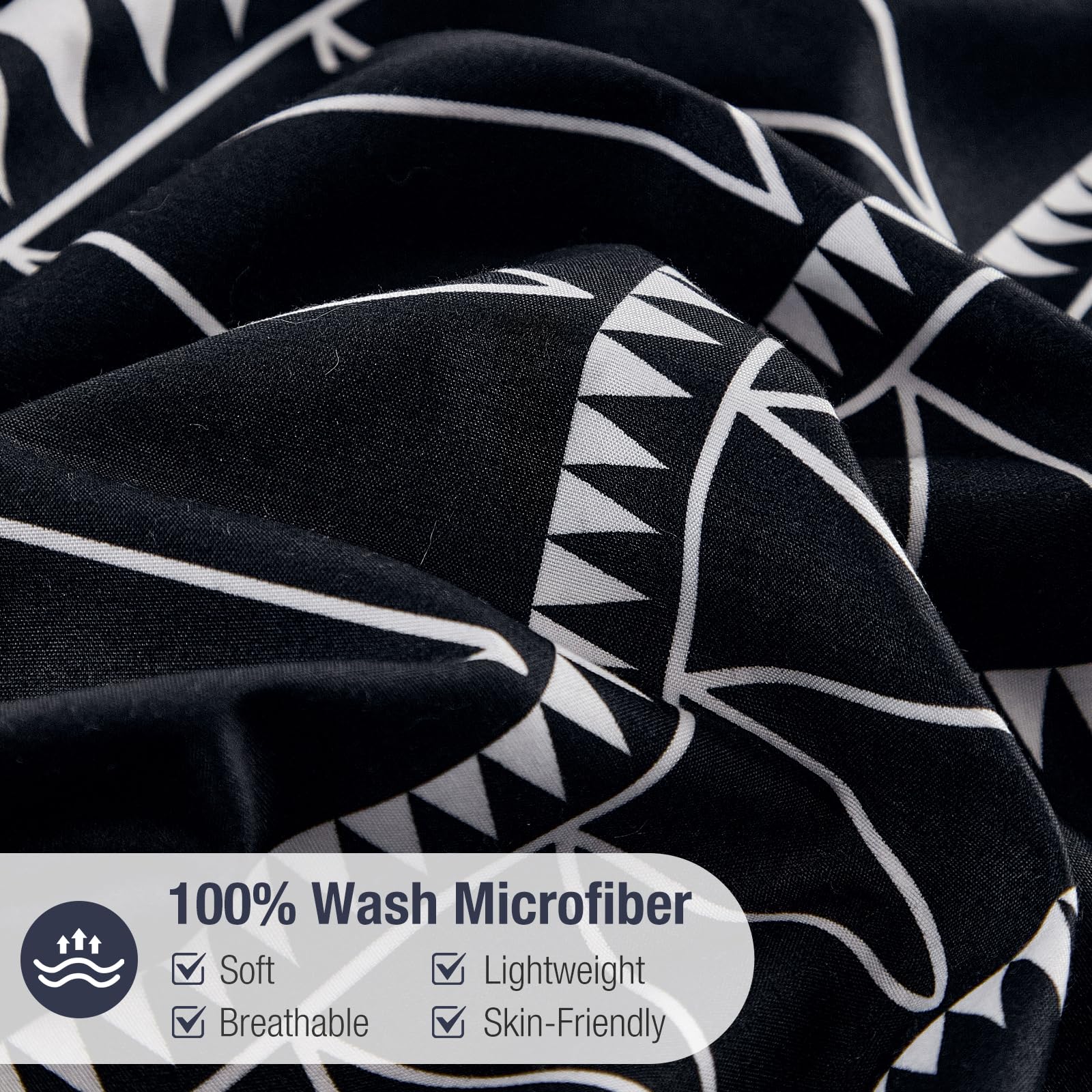Boho Duvet Cover Queen Size - Black 3-Piece Microfiber Comforter Set with Zipper Closure | Ultra Soft & Breathable Bedding (90