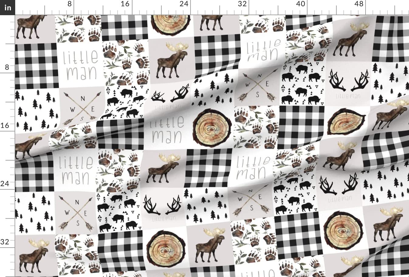 Woodland Plaid Buffalo Cheater Quilt Fabric - Printed on Soft Minky Fabric - Perfect for Baby Blankets, Quilt Backing & Sewing Projects - Fat Quarter Size - Featuring Moose & Bison Design - Ideal for Nursery Decor, DIY Crafts & Cozy Home Textiles
