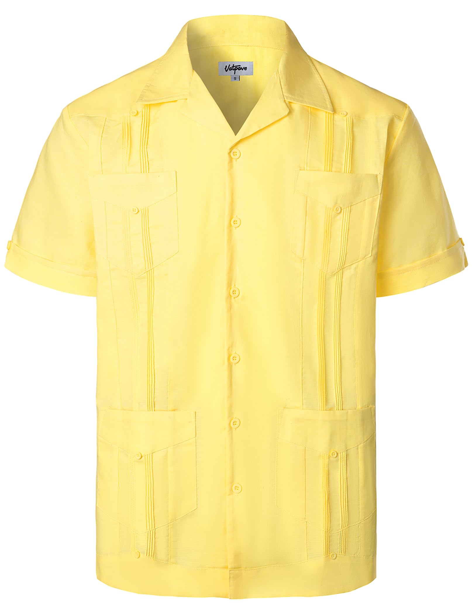 VATPAVE Men's Linen Cuban Guayabera Shirt - Casual Short Sleeve Button Down Shirt for Summer | Beach Wedding, Vacation & Tropical Outfit