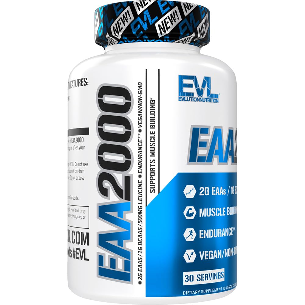 EVLution Nutrition EAA 2000 Essential Amino Acids Supplement - 90 Vegan Capsules for Muscle Recovery & Performance - Pre & Post Workout, Fitness & Bodybuilding