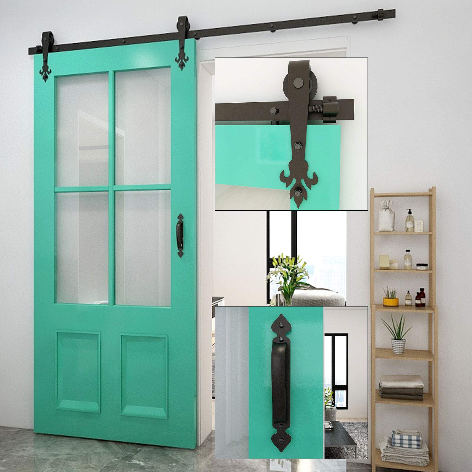 Heavy Duty Sliding Barn Door Hardware Kit 10.5FT/320CM with Industrial Handle - Single Wooden Door System for Doors Up to 63