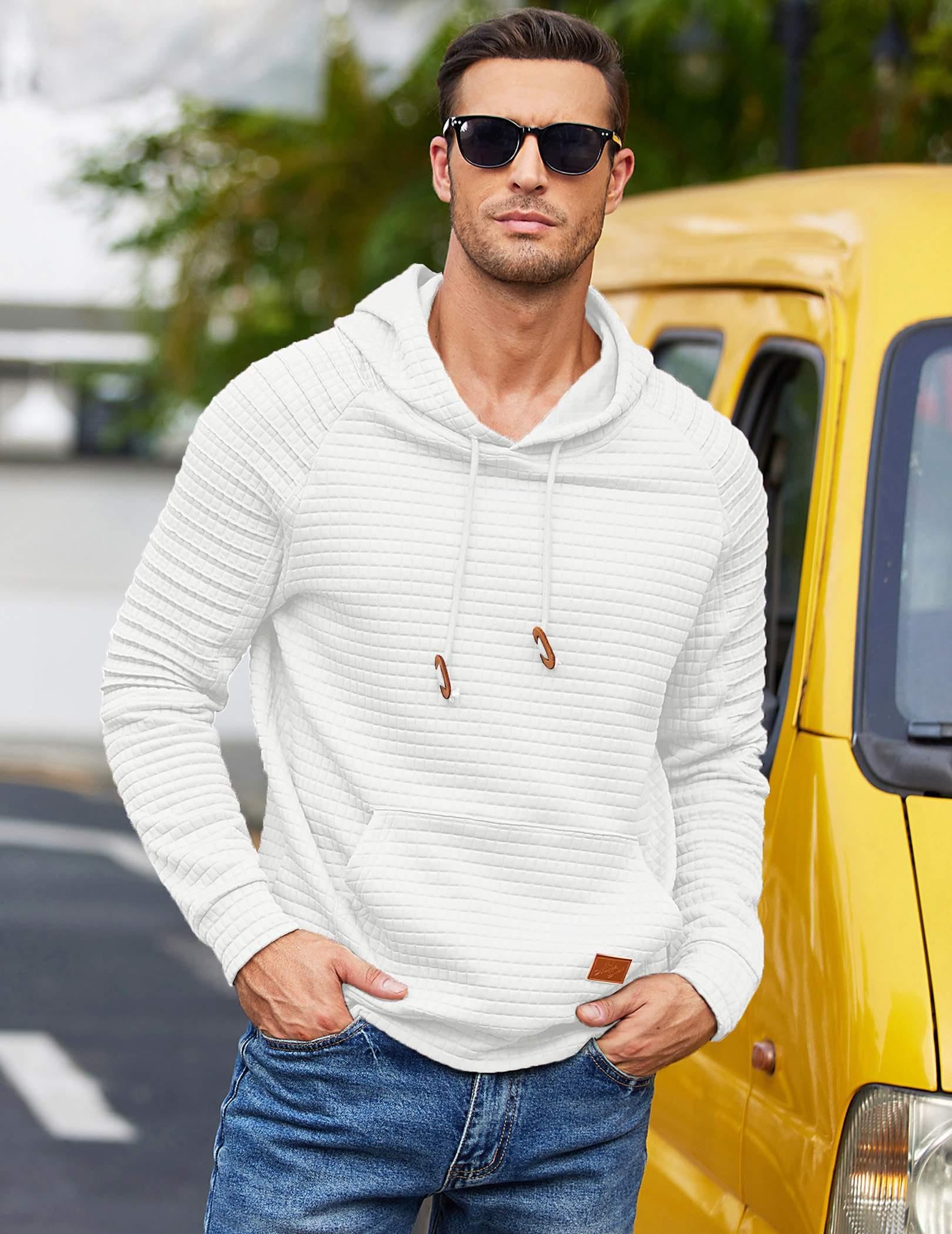 COOFANDY Men's Casual Long Sleeve Hooded Sweatshirt with Kangaroo Pocket | Waffle Knit Pullover Hoodie for Everyday Wear | Perfect for Outdoor Activities, Lounging & Street Style Fashion