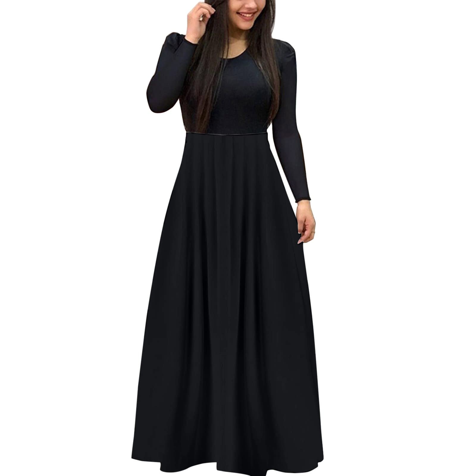 Plus Size Christmas Dresses for Women - Halloween Print Long Sleeve Round Neck Casual Maxi Dress - Perfect for Holiday Parties, Family Gatherings & Festive Celebrations