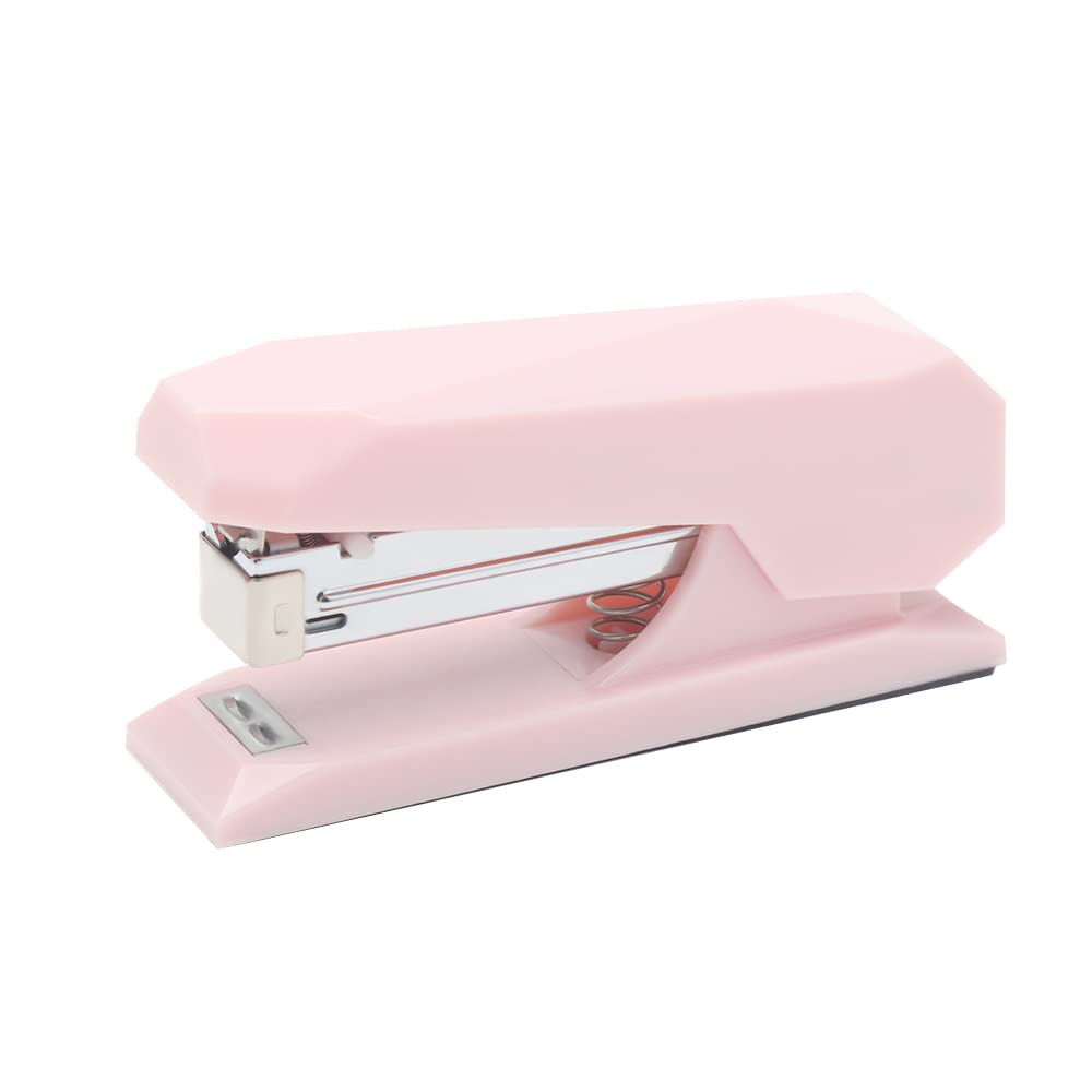 NatSumeBasics Cute Pink Diamond-Shaped Manual Stapler - 25 Sheet Capacity for Office & School Use - Perfect Desk Accessory & Gift Idea (Pink) - Ideal for Paperwork, Crafting & Home Organization