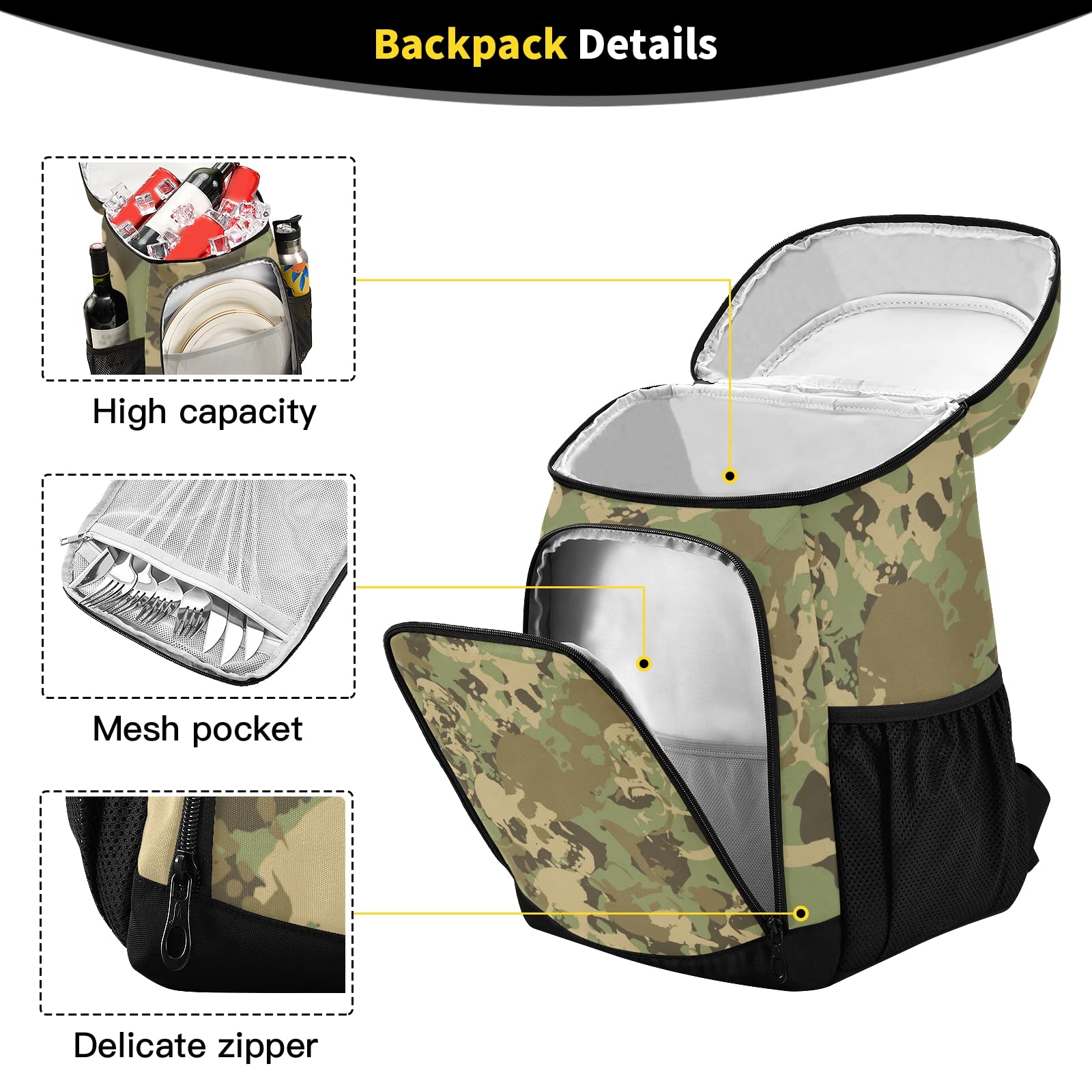 Skull Camouflage Insulated Cooler Backpack - 30 Can Capacity, Leak Proof & Waterproof for Beach, Picnic, Hiking & Camping - Lightweight Soft Lunch Cooler Bag for Men & Women | Perfect for Outdoor Adventures, Tailgating & Travel