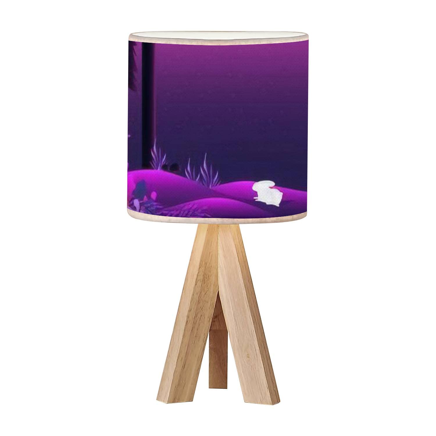 White Rabbit Nightstand Lamp with Linen Shade - Wood Tripod Bedside Table Lamp for Nursery, Bedroom, Living Room & Kids Room | Soft Night Light for Reading, Sleeping & Cozy Decor