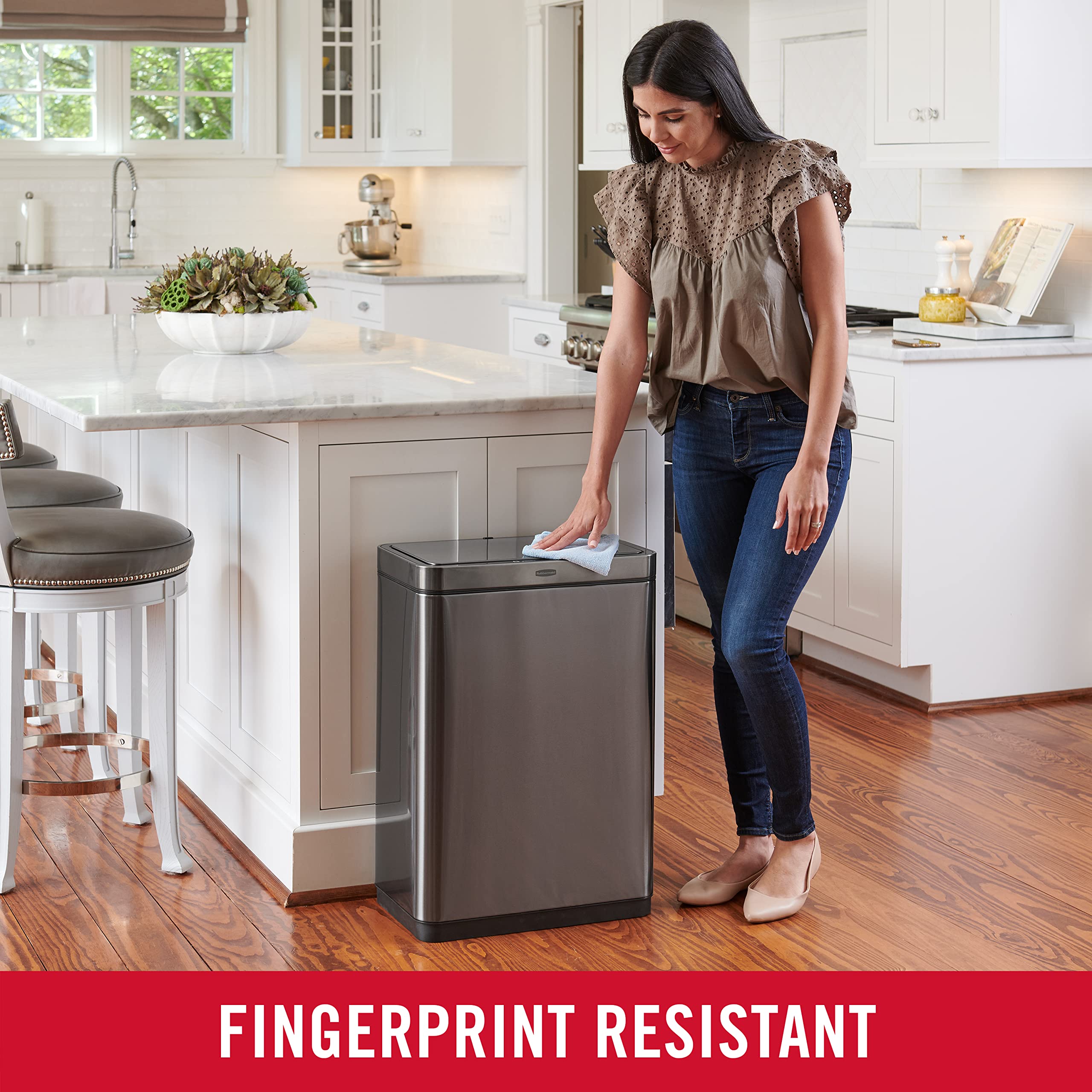 Rubbermaid Elite 12.4 Gallon Stainless Steel Sensor Trash Can with Batteries Included - Charcoal | Automatic Motion Sensor for Kitchen, Home, Office, Hotel & Lobby | Odor Control & Hands-Free Convenience