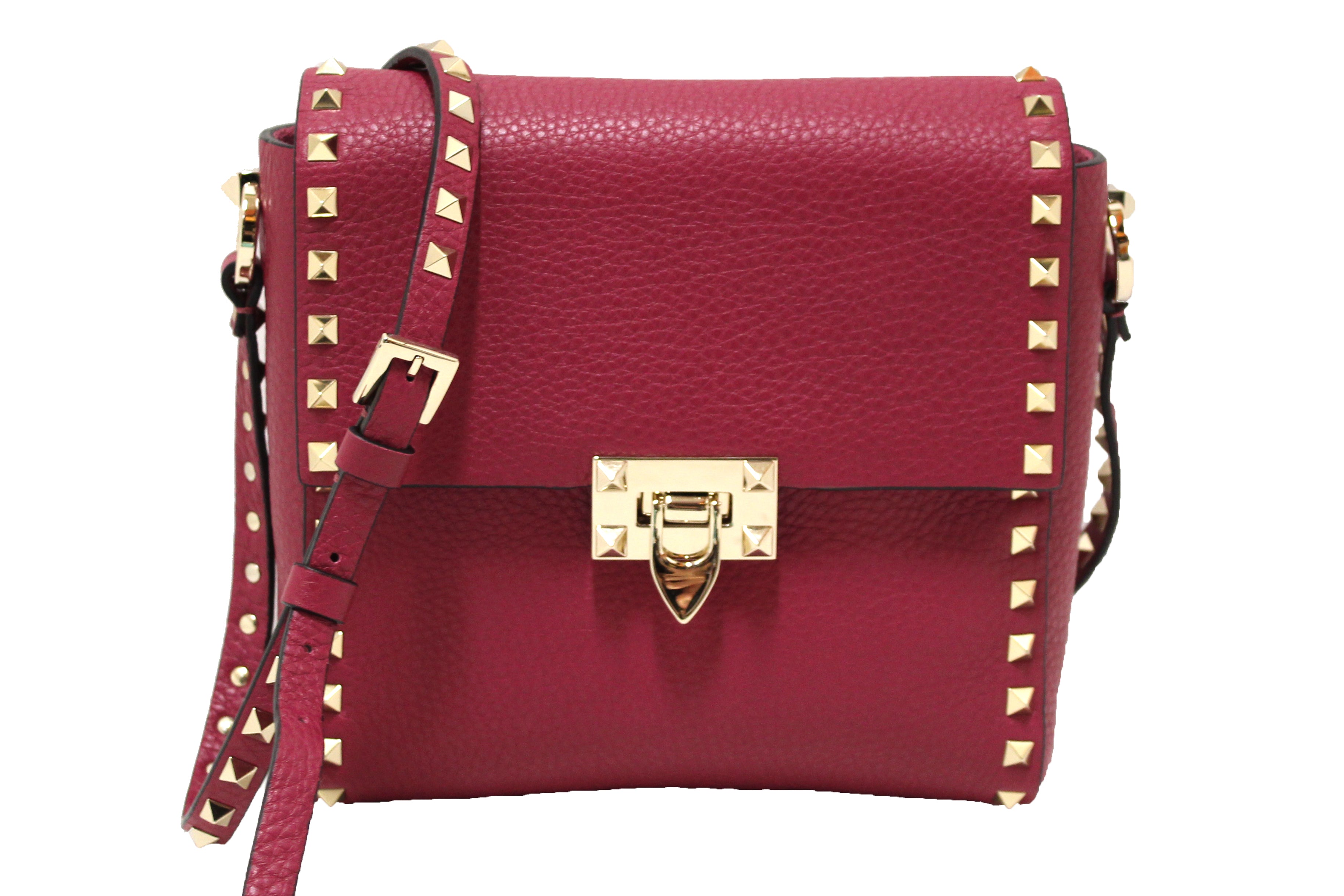 Authentic NEW Valentino Garavani Pink Pebbled Calfskin Rockstud Flip Lock Flap Messenger Bag - Luxury Crossbody Bag for Women, Perfect for Work, Travel & Everyday Use