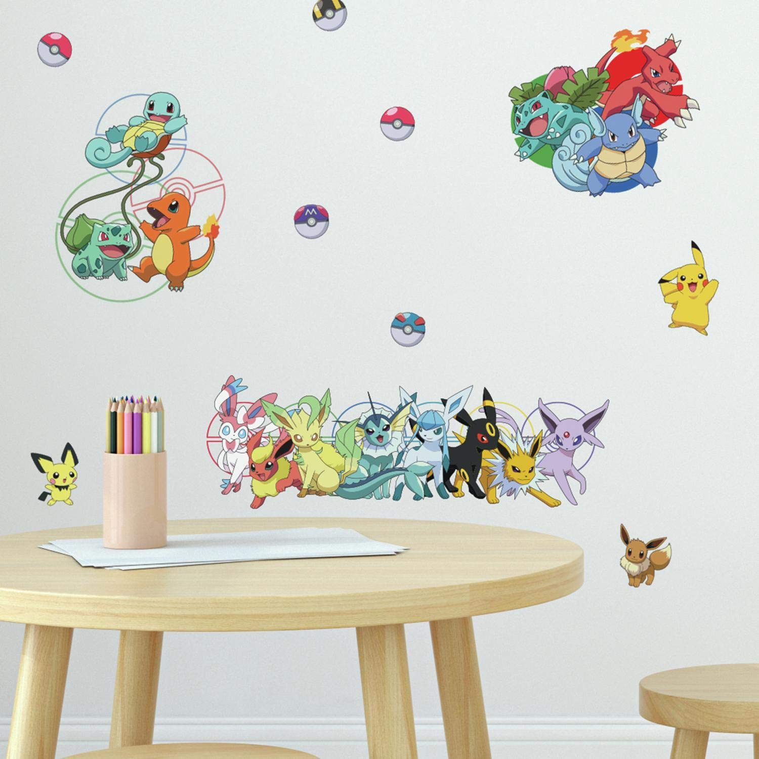 Pokemon Peel and Stick Wall Decals - Removable Pikachu & Friends Wall Stickers for Kids Room Decor, Nursery, Playroom & Dorm (Set of 30+ Characters) - Easy to Apply & Remove, No Residue Left