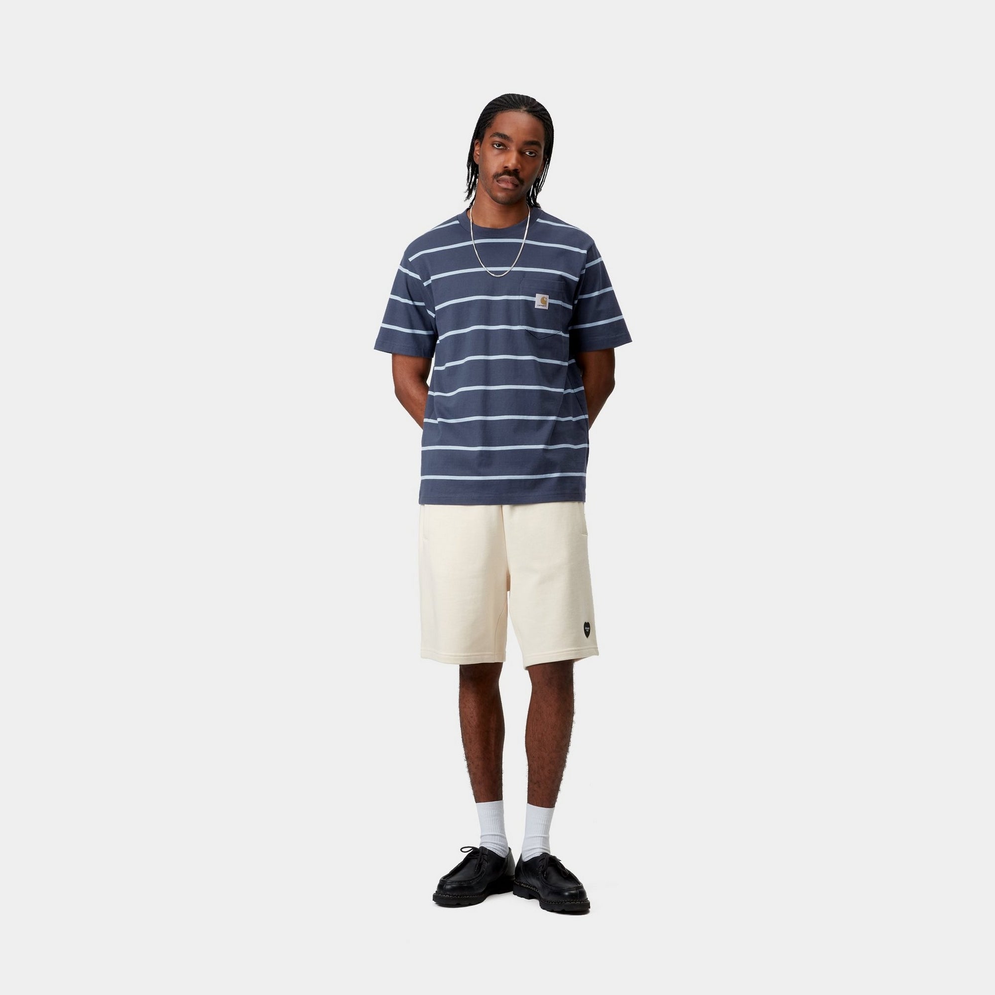 Aiken Stripe Pocket T-Shirt for Men | Casual Short Sleeve Tee in Dusky Blue | Perfect for Everyday Wear, Outings & Relaxing