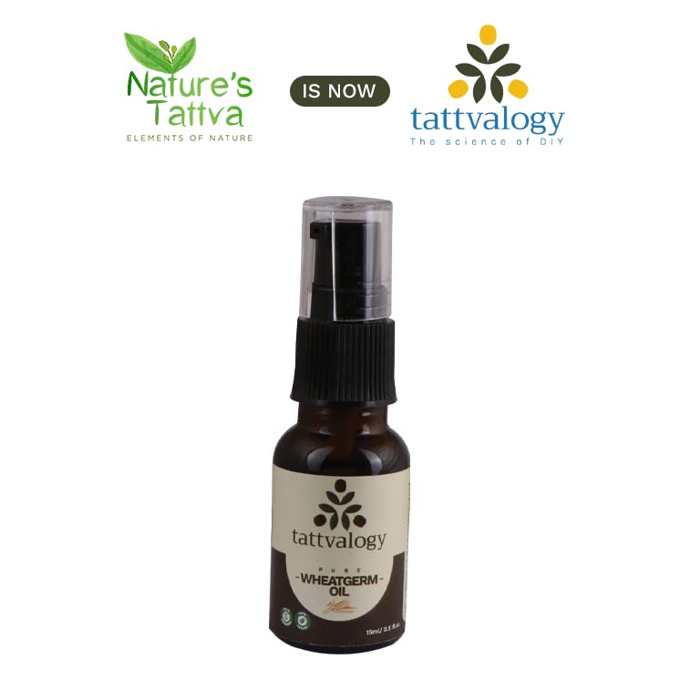 Tattvalogy Cold Pressed Wheatgerm Carrier Oil - 100% Pure Organic Wheat Germ Oil for Skin & Hair Care - Treats Dry Skin, Hair Loss & Anti-Aging - Natural Moisturizer for Face, Body & Scalp - 15ml Bottle for DIY Beauty & Massage Therapy