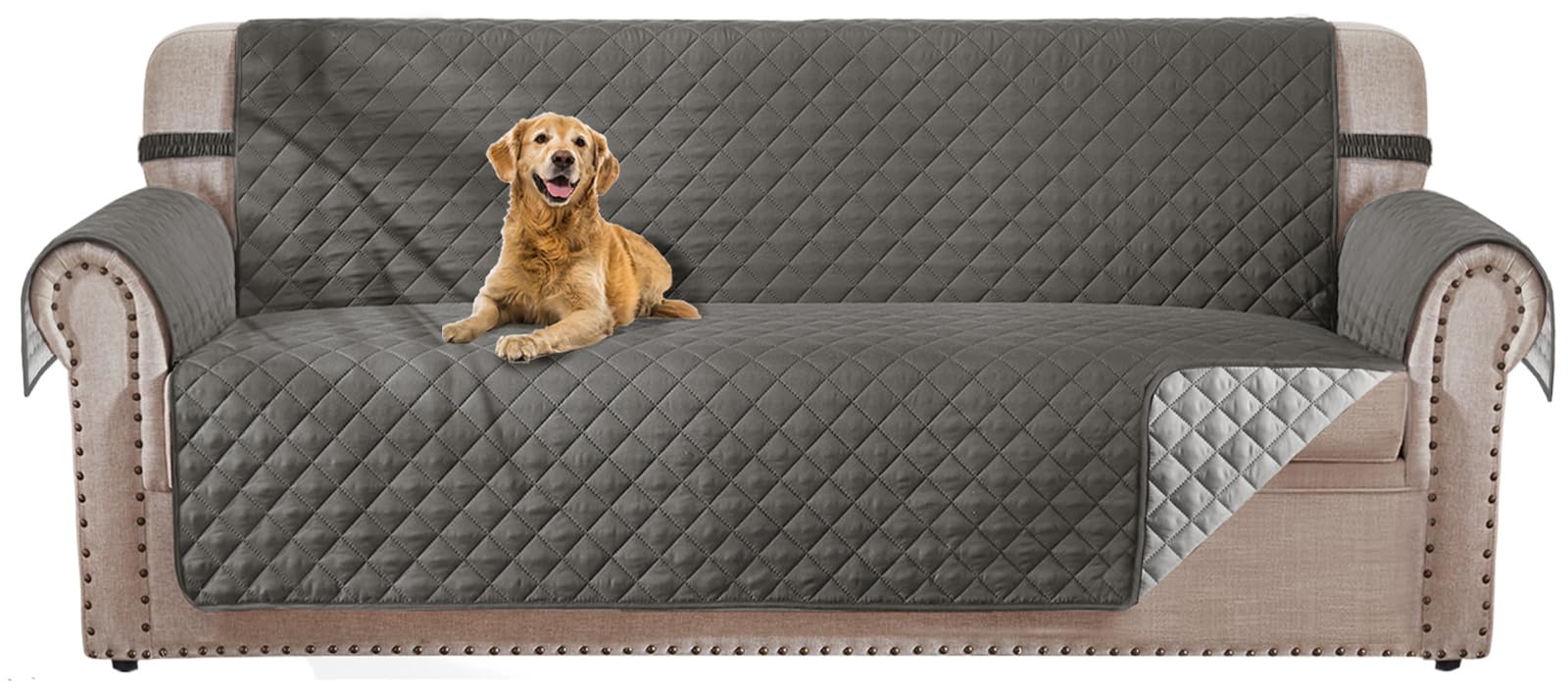 Reversible 3-Cushion Dog Couch Cover - Waterproof, Washable Pet Furniture Protector with Elastic Straps for Sofas up to 68