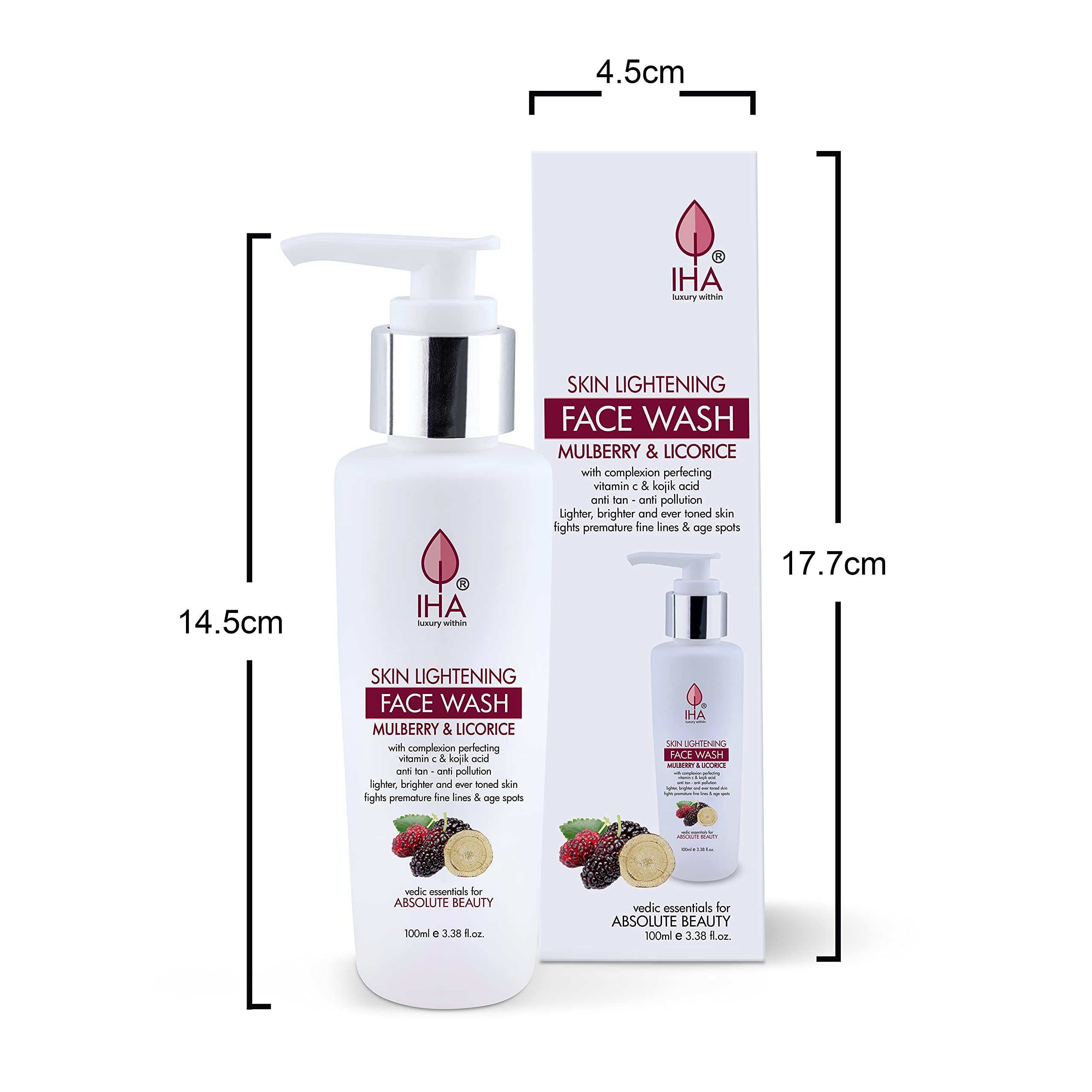 IHA Mulberry Herbal Face Wash - Moisturizing Anti-Aging Face Cleanser with Mulberry & Licorice for Skin Brightening | Gentle Daily Face Wash for Men & Women with Normal to Dry Skin | Perfect for Morning & Night Skincare Routine