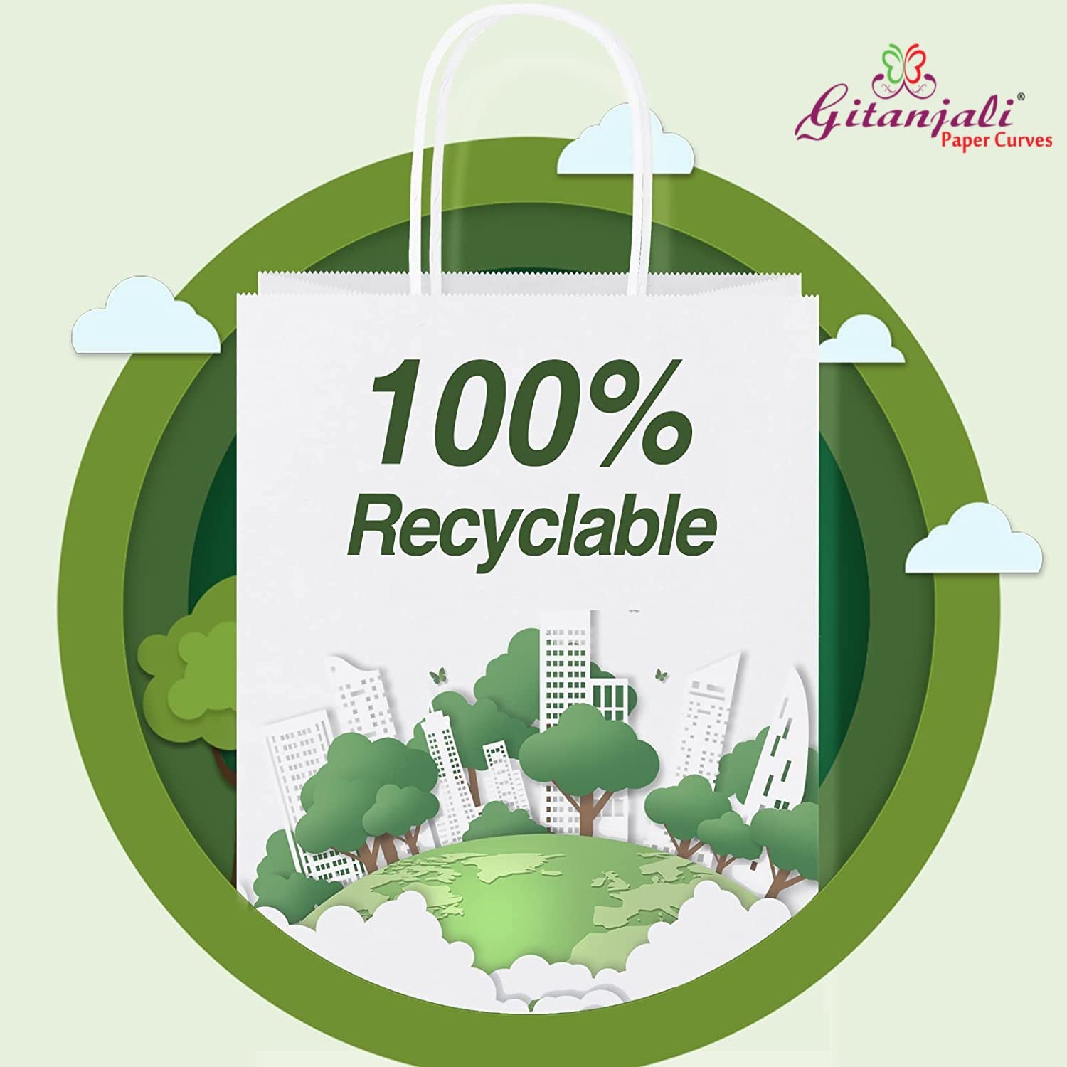 Eco-Friendly Recycled Paper Gift Bags 8x10x4 Inches - Small White Shopping Bags for Retail, Merchandise & Crafts (Pack of 25) | Perfect for Boutique Packaging, Party Favors & Sustainable Gift Wrapping